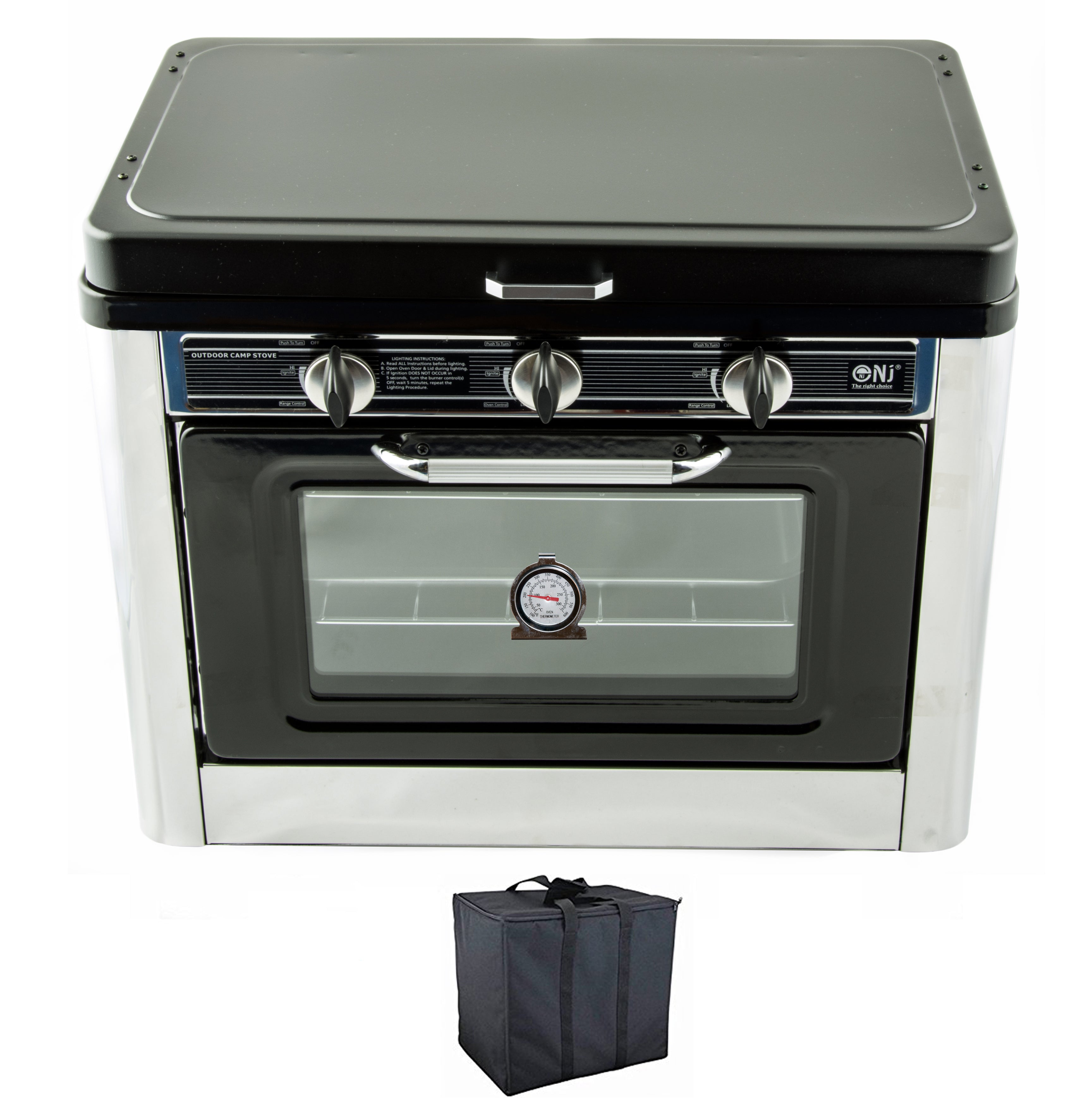 NJ CO-01 Portable Camping 2in1 Gas Stove 2 Burners and Oven Stainless Steel for Outdoor