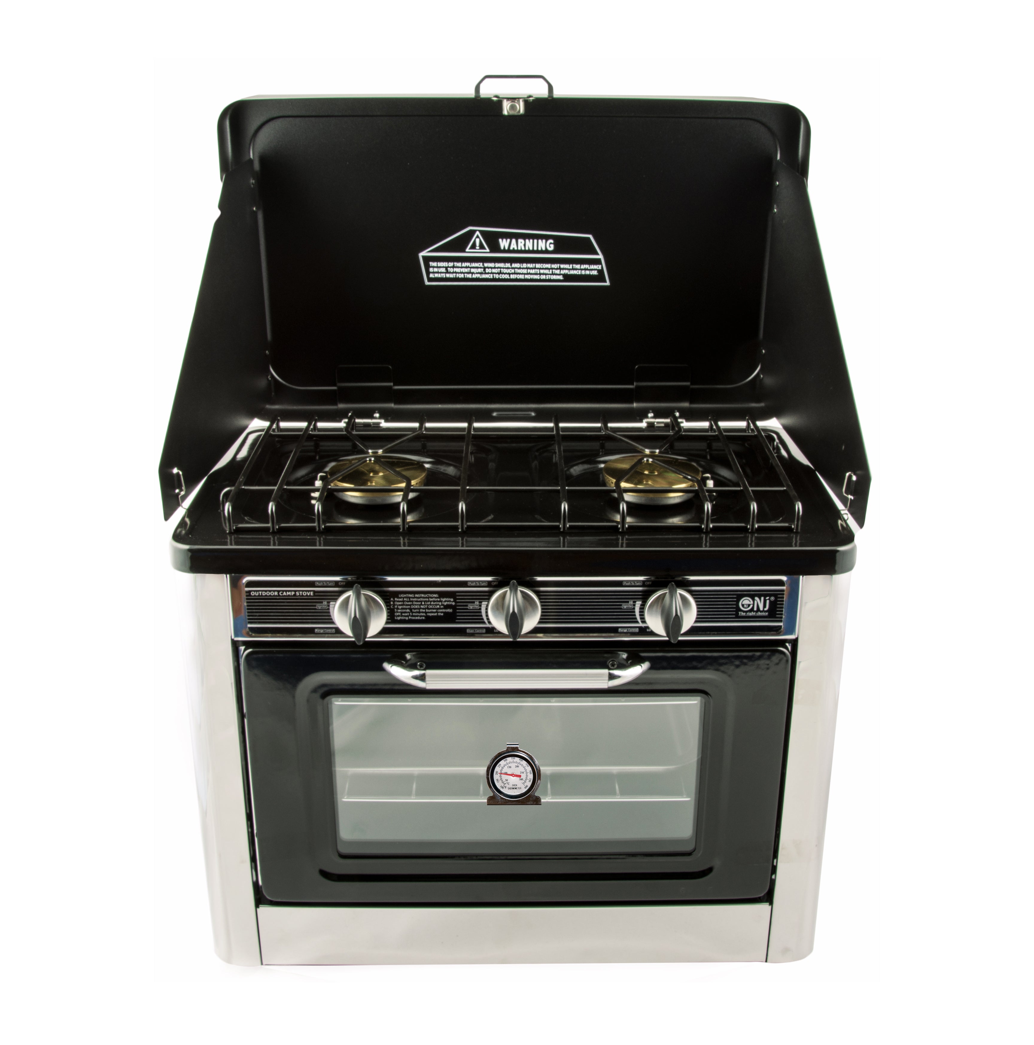 NJ CO-01 Portable Camping 2in1 Gas Stove 2 Burners and Oven Stainless Steel for Outdoor