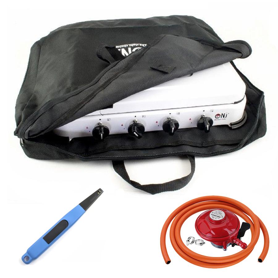 NJ-04 Gas Stove 4 Burners for Camping Outdoor with Carry Bag Piezo Lighter and Propane Regulator Set