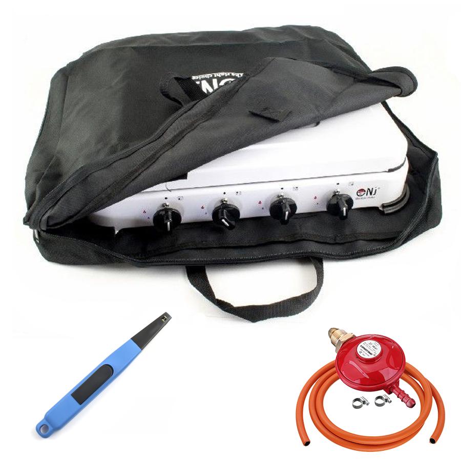 NJ-04 Gas Stove 4 Burners for Camping Outdoor with Carry Bag Piezo Lighter and Propane Regulator Set