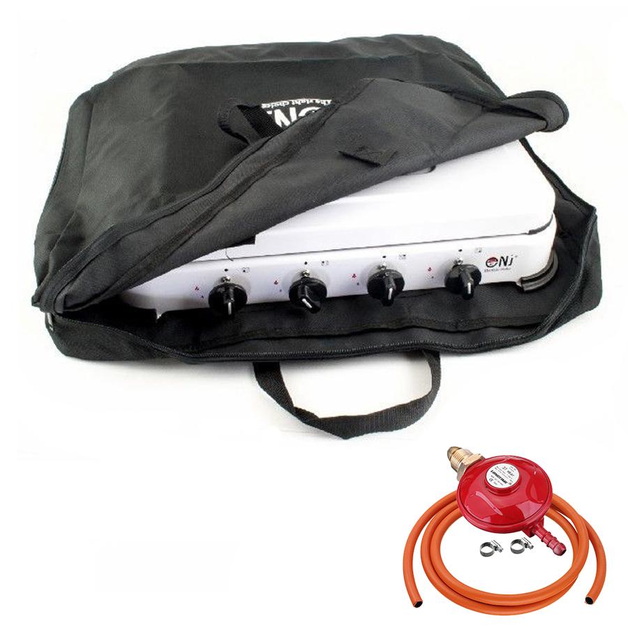 NJ-04 Gas Stove 4 Burners for Camping Outdoor with Carry Bag and Propane Regulator Screw-on