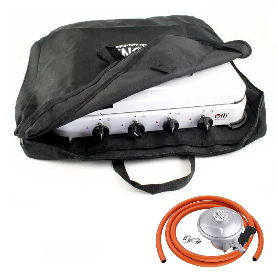 NJ-04 Gas Stove 4 Burners for Camping Outdoor with Carry Bag and Butane Regulator Set