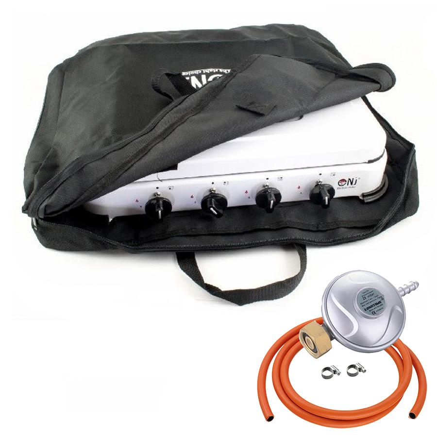 NJ-04 Gas Stove 4 Burners for Camping Outdoor with Carry Bag and Butane Regulator Set