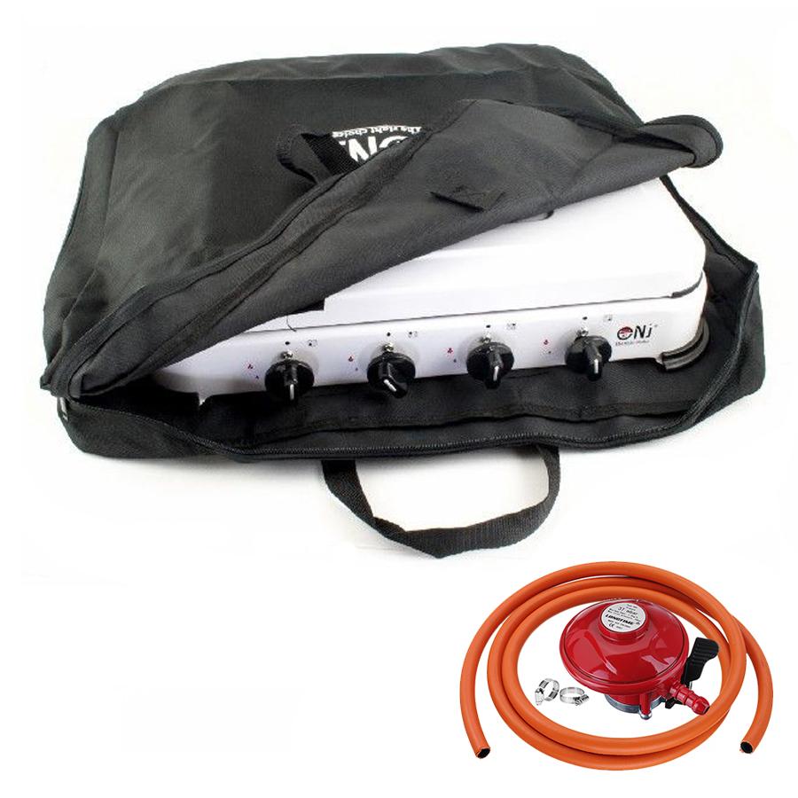 NJ-04 Gas Stove 4 Burners for Camping Outdoor with Carry Bag and Propane Regulator Set