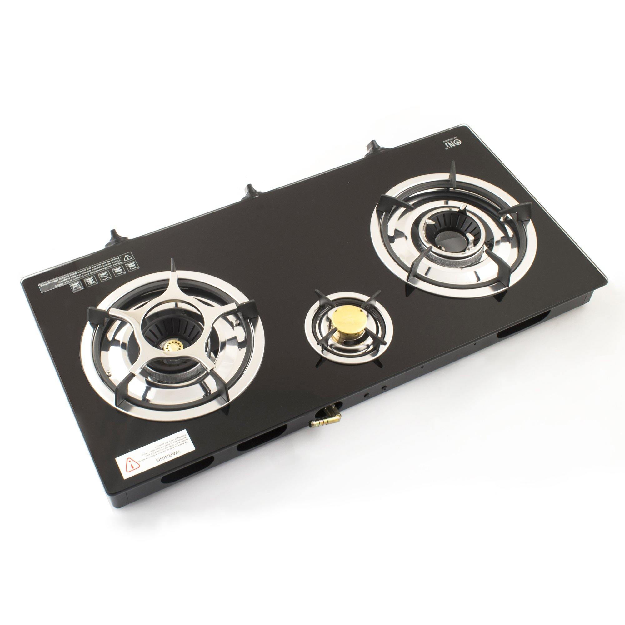 NJ NGB-S3 Black Glass 3 Burners Gas Cooktop Indoor FFD
