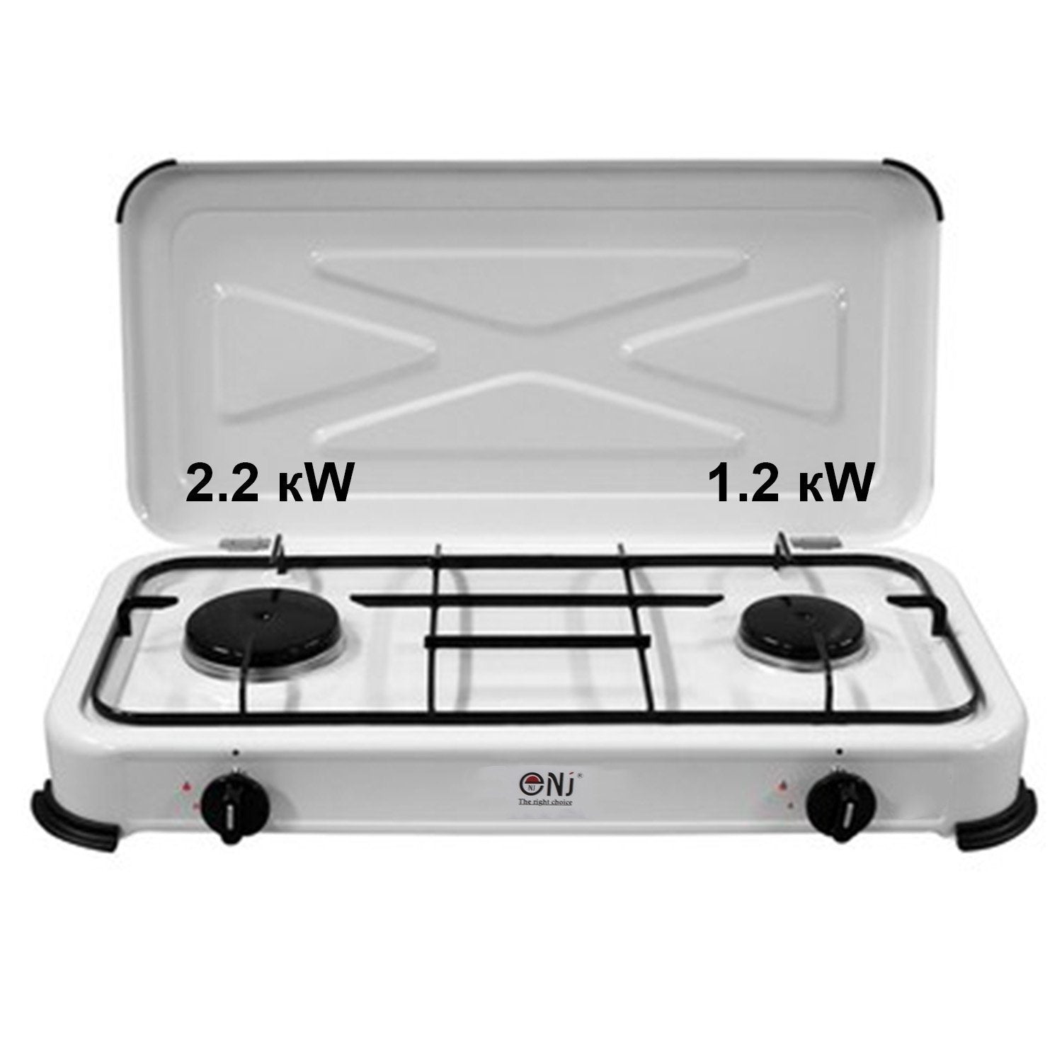 NJ-02 Camping 2 Burners Gas Hob LPG with Lid and Removable Pan Grid