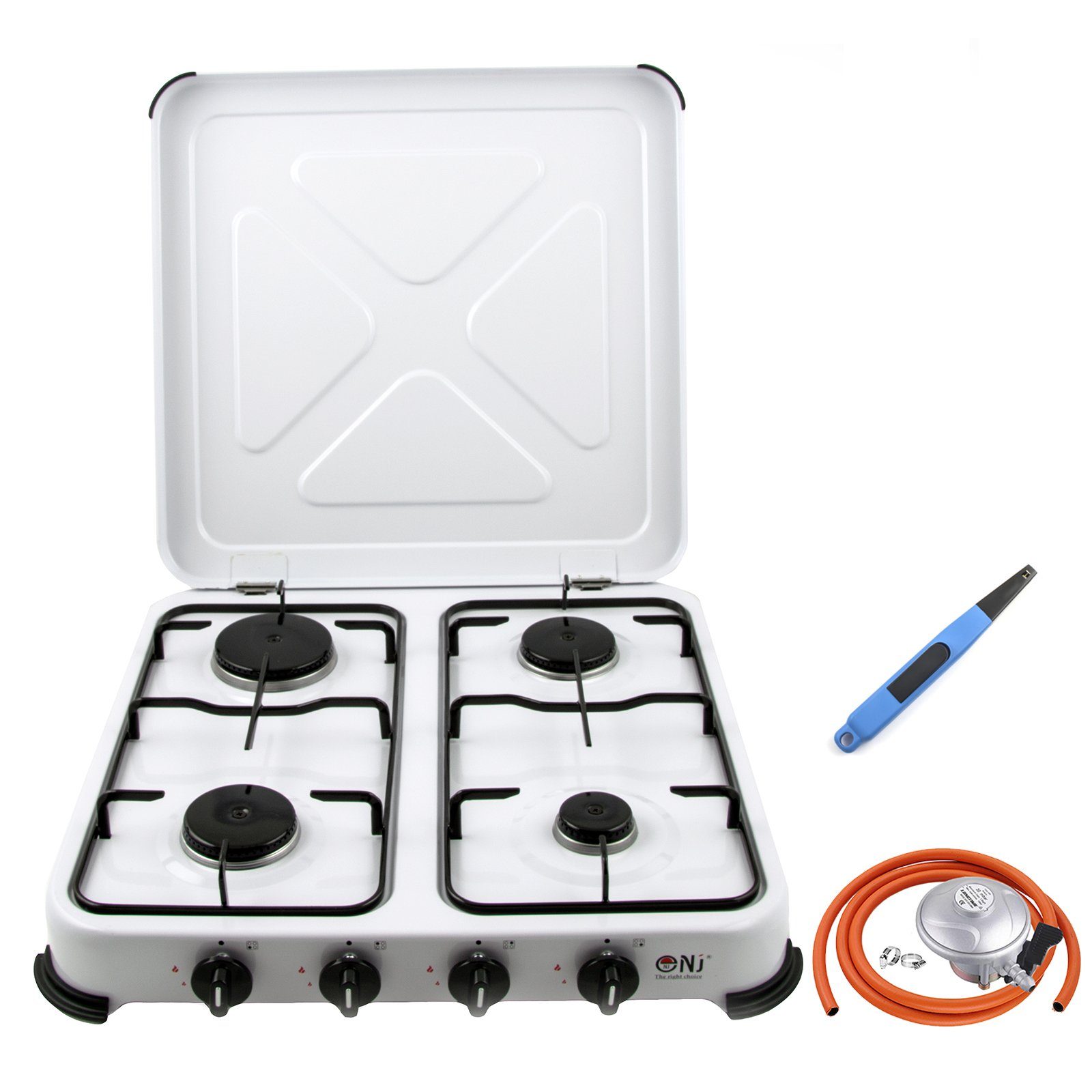 NJ-04 Gas Stove 4 Burners for Camping Outdoor with Piezo Lighter and Butane Regulator Set