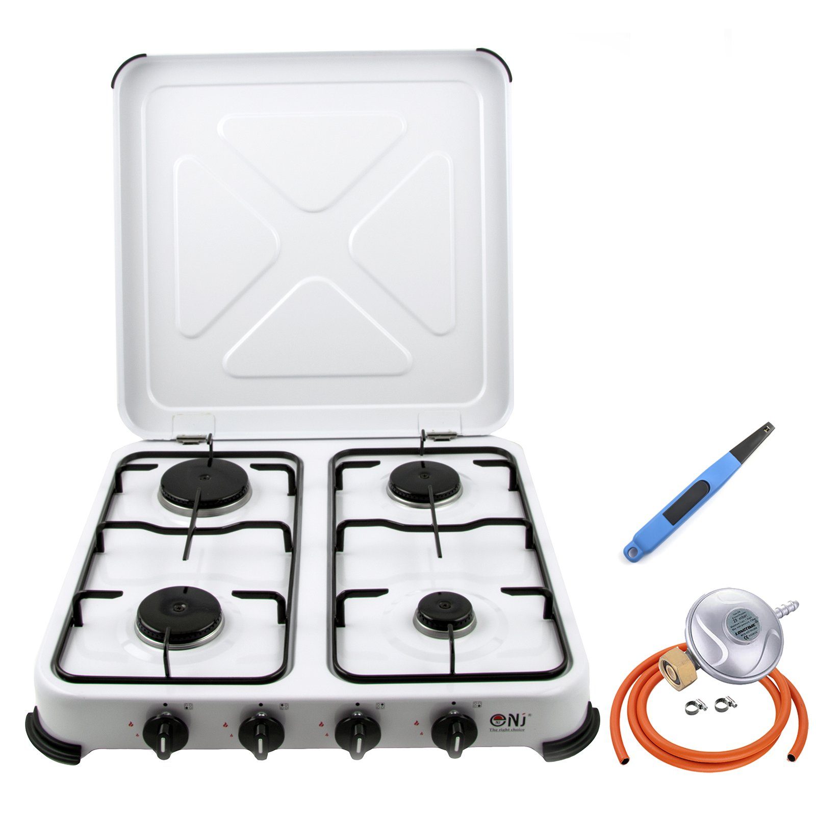 NJ-04 Gas Stove 4 Burners for Camping Outdoor with Piezo Lighter and Butane Regulator Set