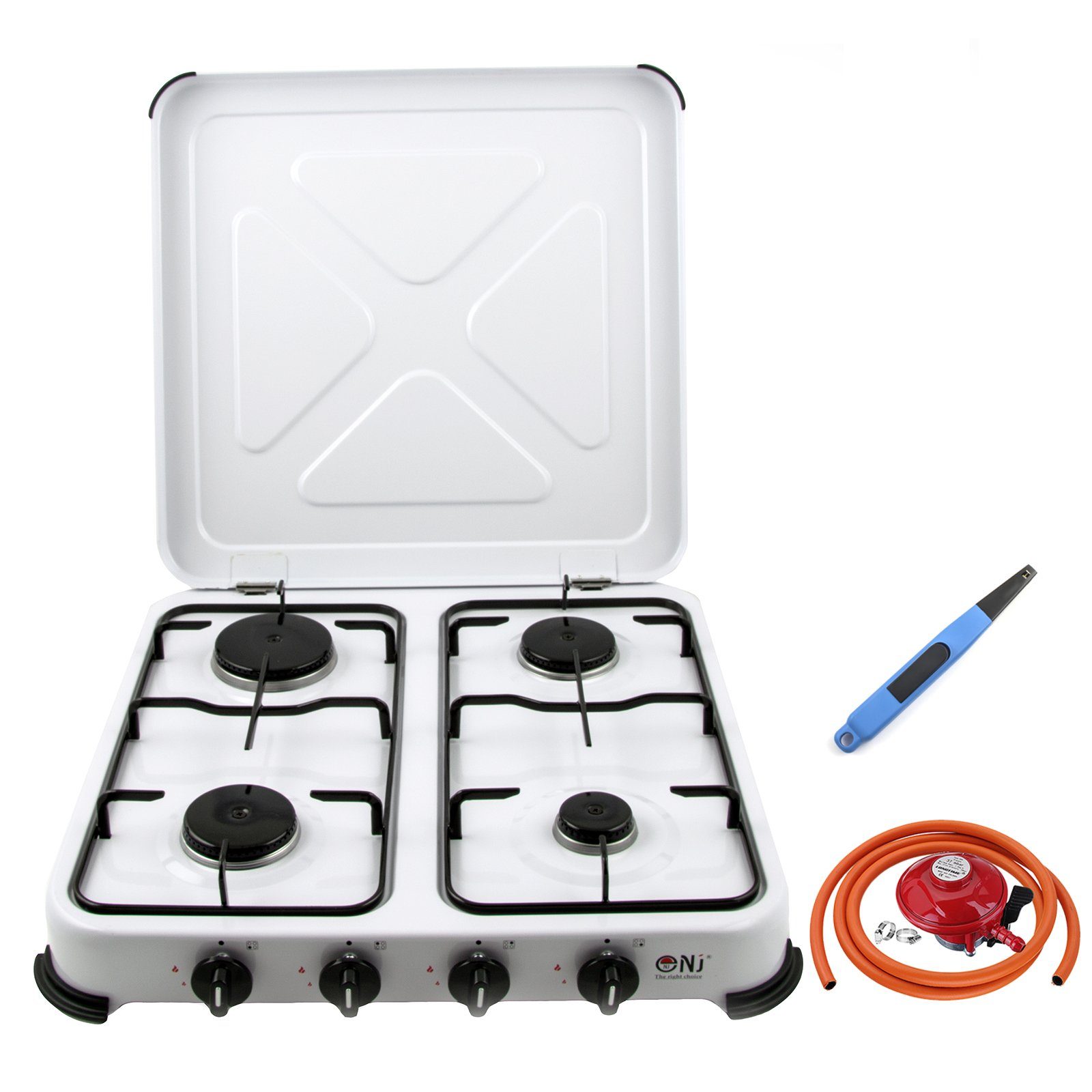 NJ-04 Gas Stove 4 Burners for Camping Outdoor with Piezo Lighter and Propane Regulator Set