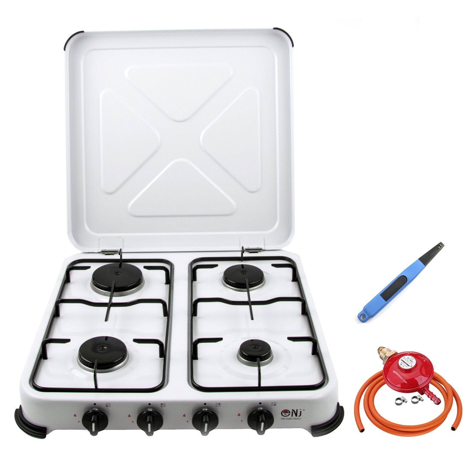 NJ-04 Gas Stove 4 Burners for Camping Outdoor with Piezo Lighter and Propane Regulator Set