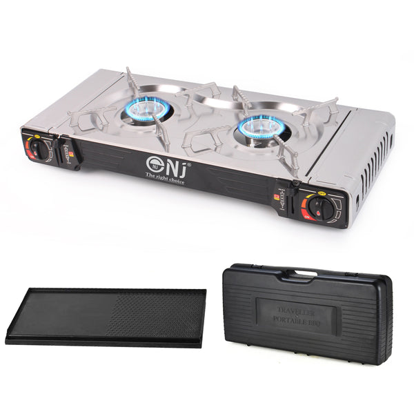 NJ SG2 Double Burner Stainless Steel Camp Gas Stove Grill Plate