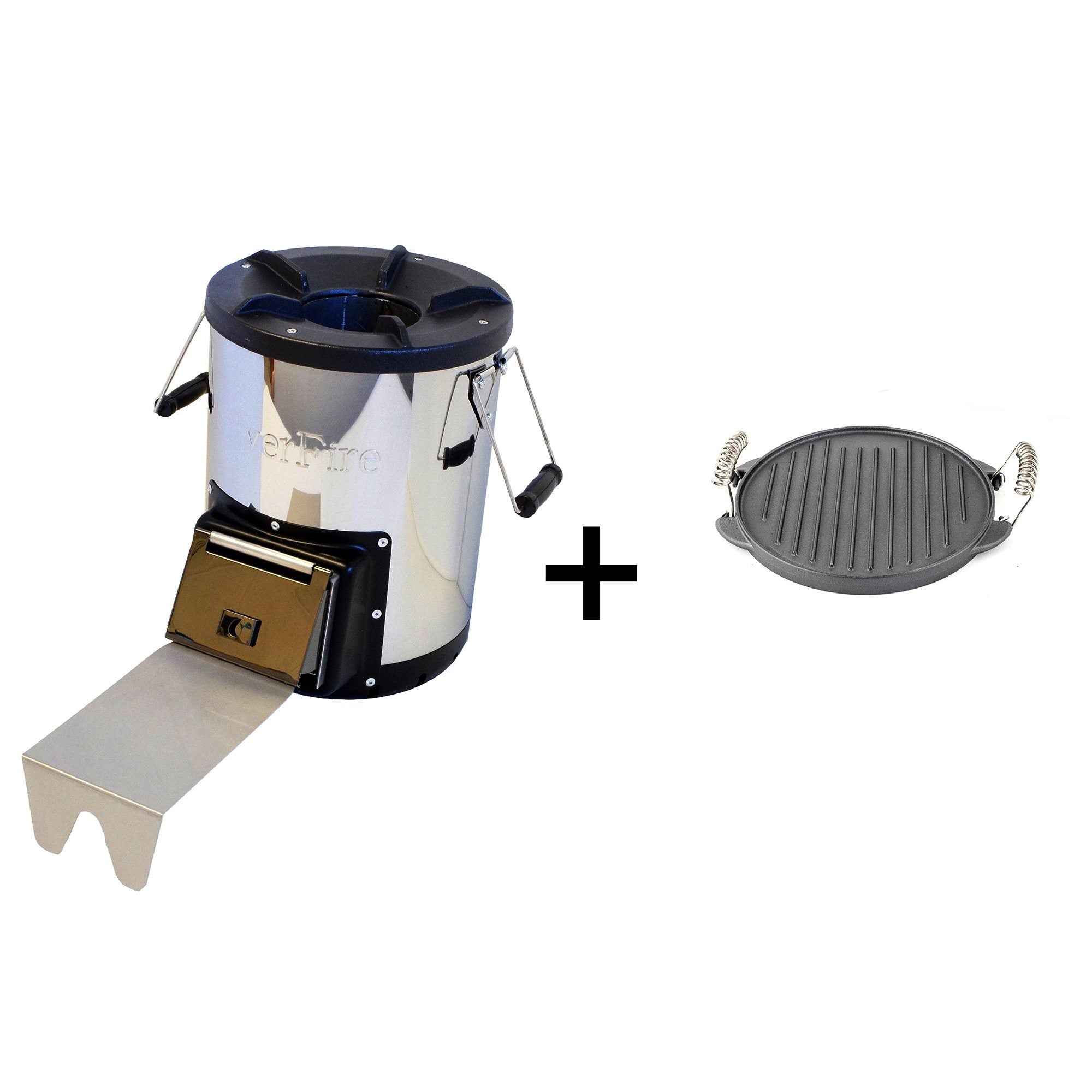 SilverFire Survivor Rocket Stove BBQ Biomass Eco Friendly Cooker with Grill Plate Cast Iron