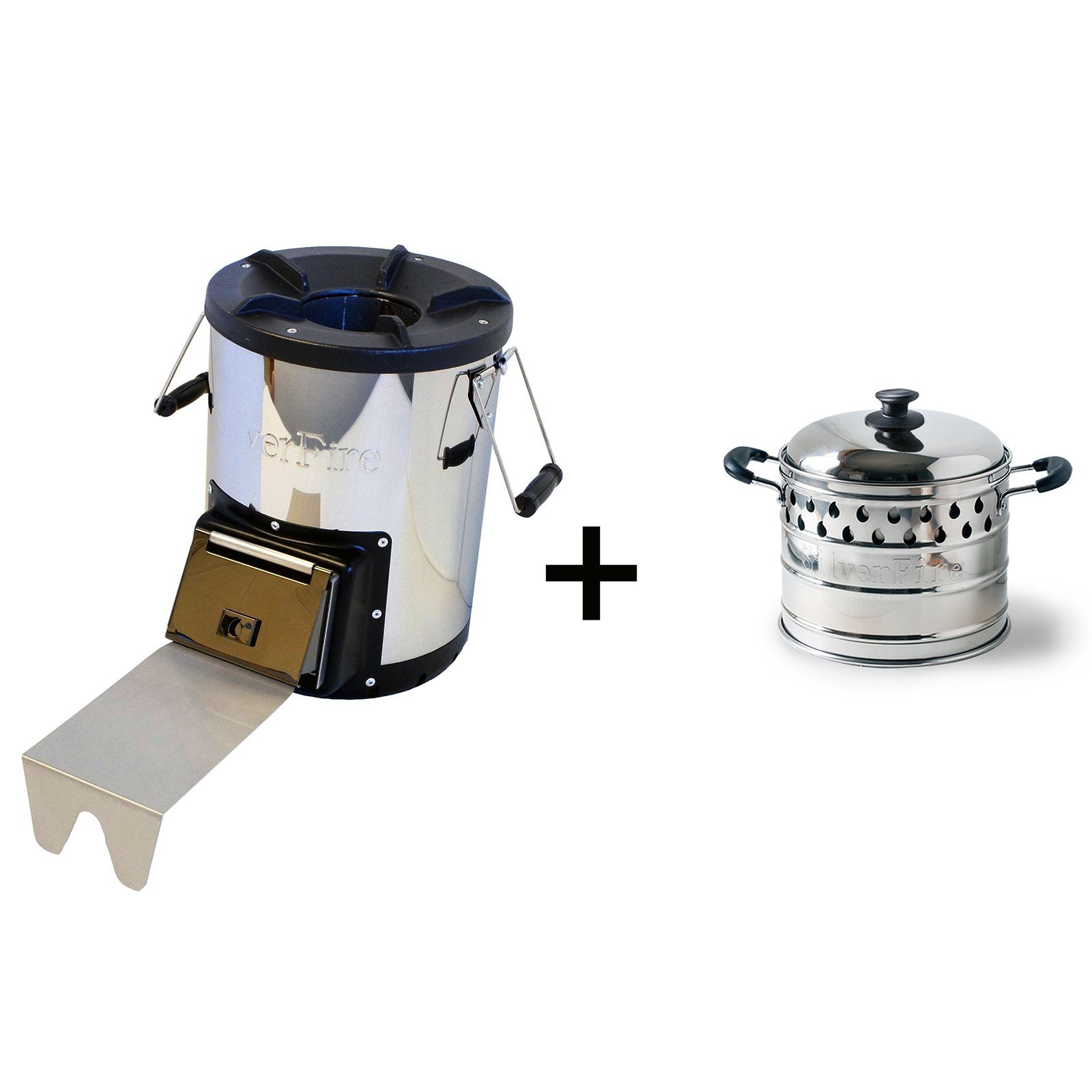 SilverFire Survivor Rocket Wood Burning Stove BBQ Cooker Camping Outdoor Skirted Pot