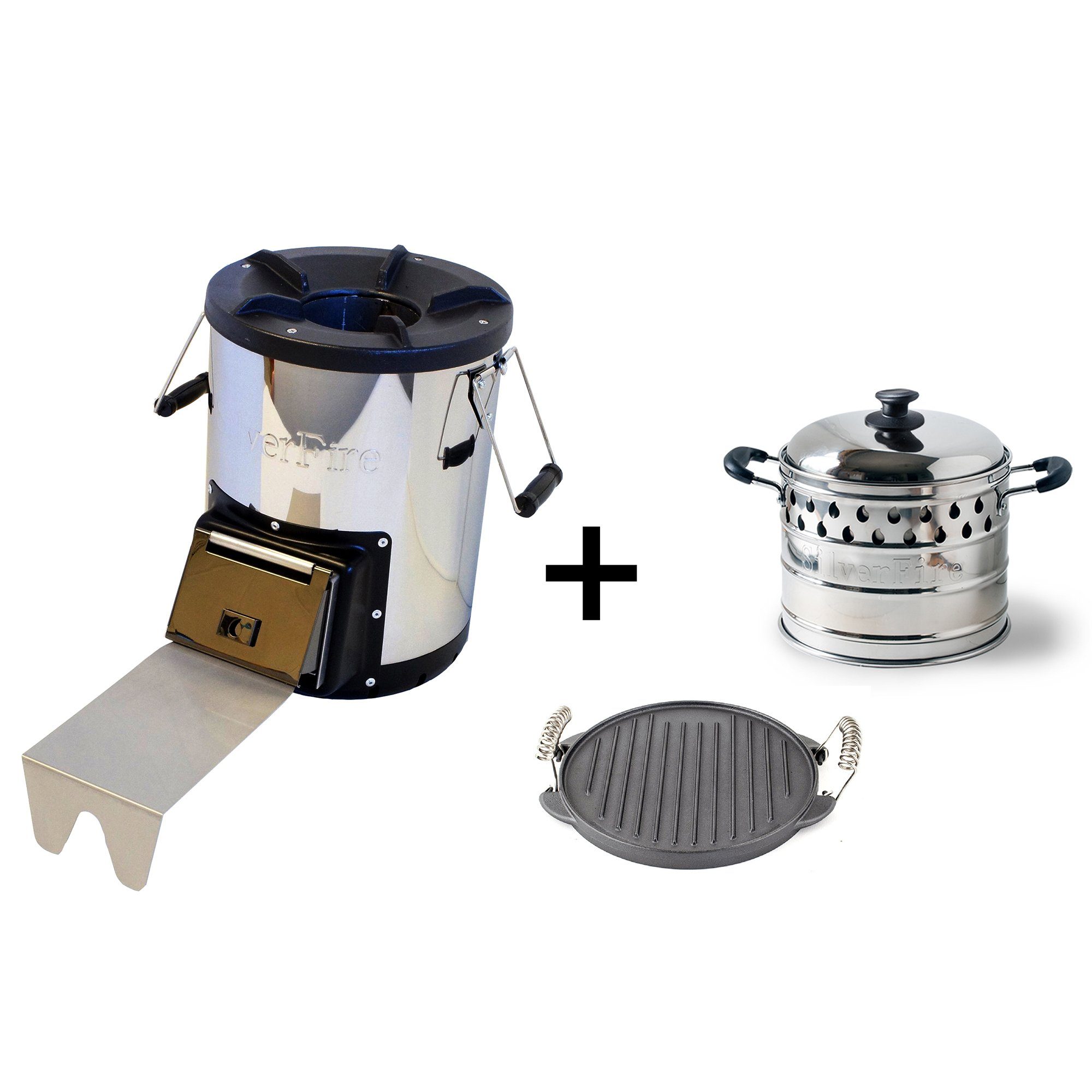 SilverFire Survivor Rocket Stove BBQ Biomass Eco Friendly Cooker with Dragon Pot and Grill Plate