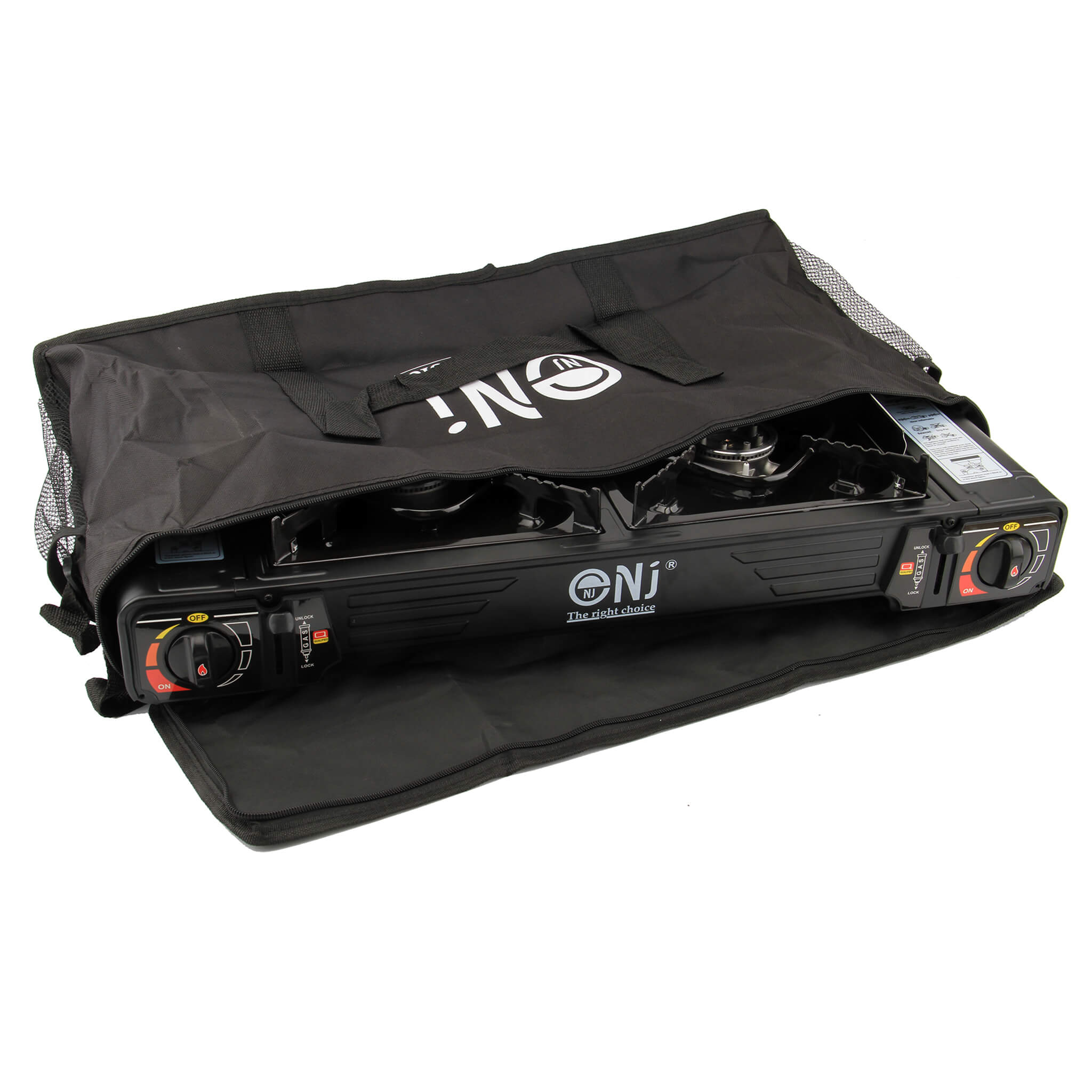 Portable camping stove in a carry bag