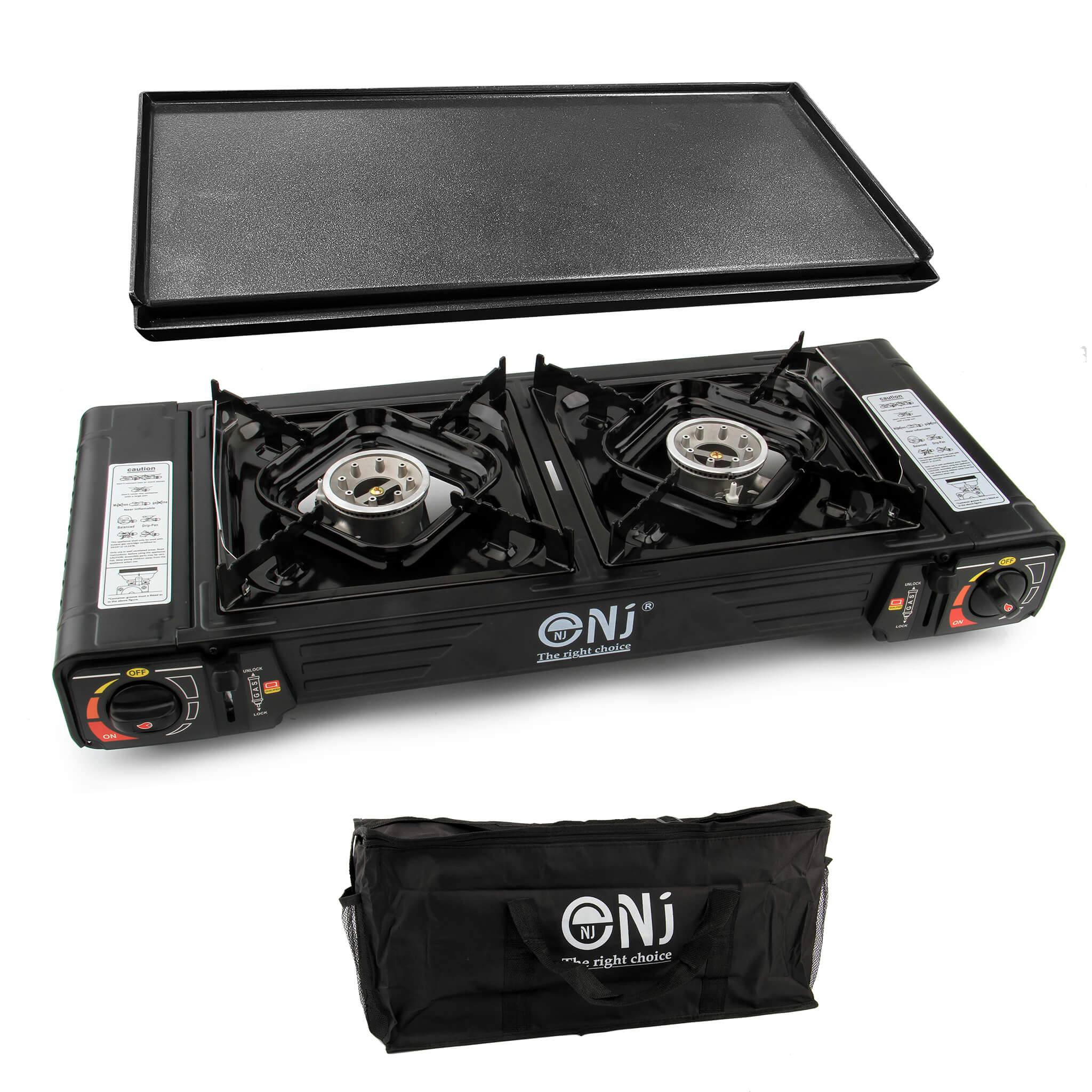 DS-22 gas stove 2-burners, carry bag and a grill plate