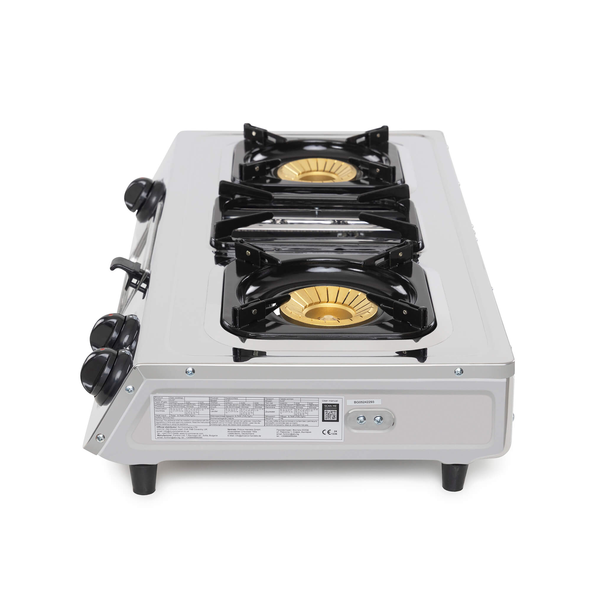 Portable gas stove with three burners CE mark