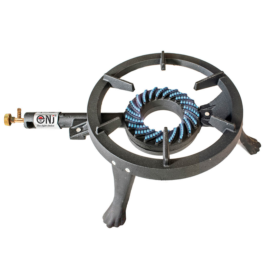 Single burner gas stove with blue flame