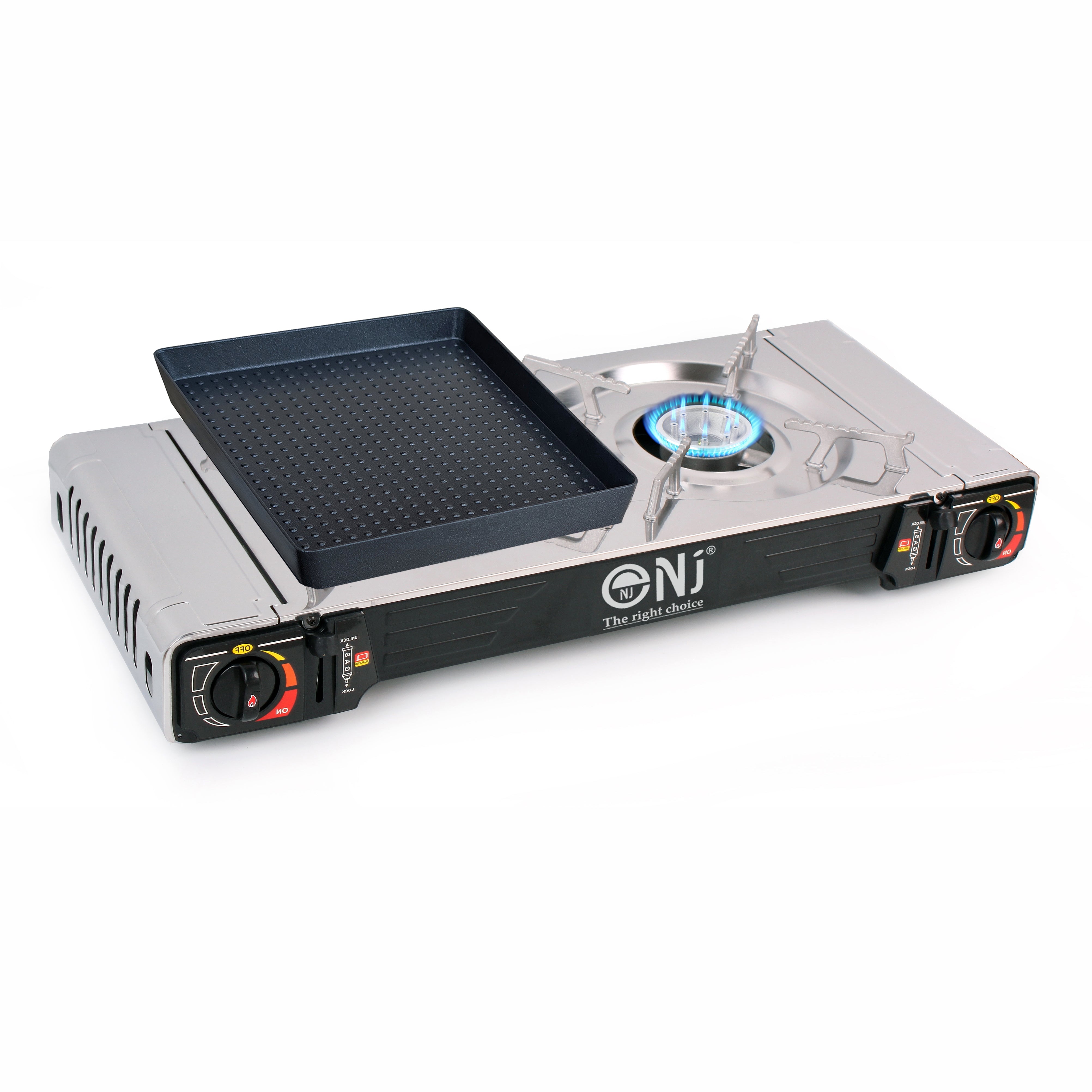 NJ SG-2S Double Burner Camping Gas Stove Grill Plate Portable Stainless Steel Cooker Butane BBQ Outdoor