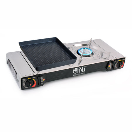 NJ SG-2S Double Burner Camping Gas Stove Grill Plate Portable Stainless Steel Cooker Butane BBQ Outdoor
