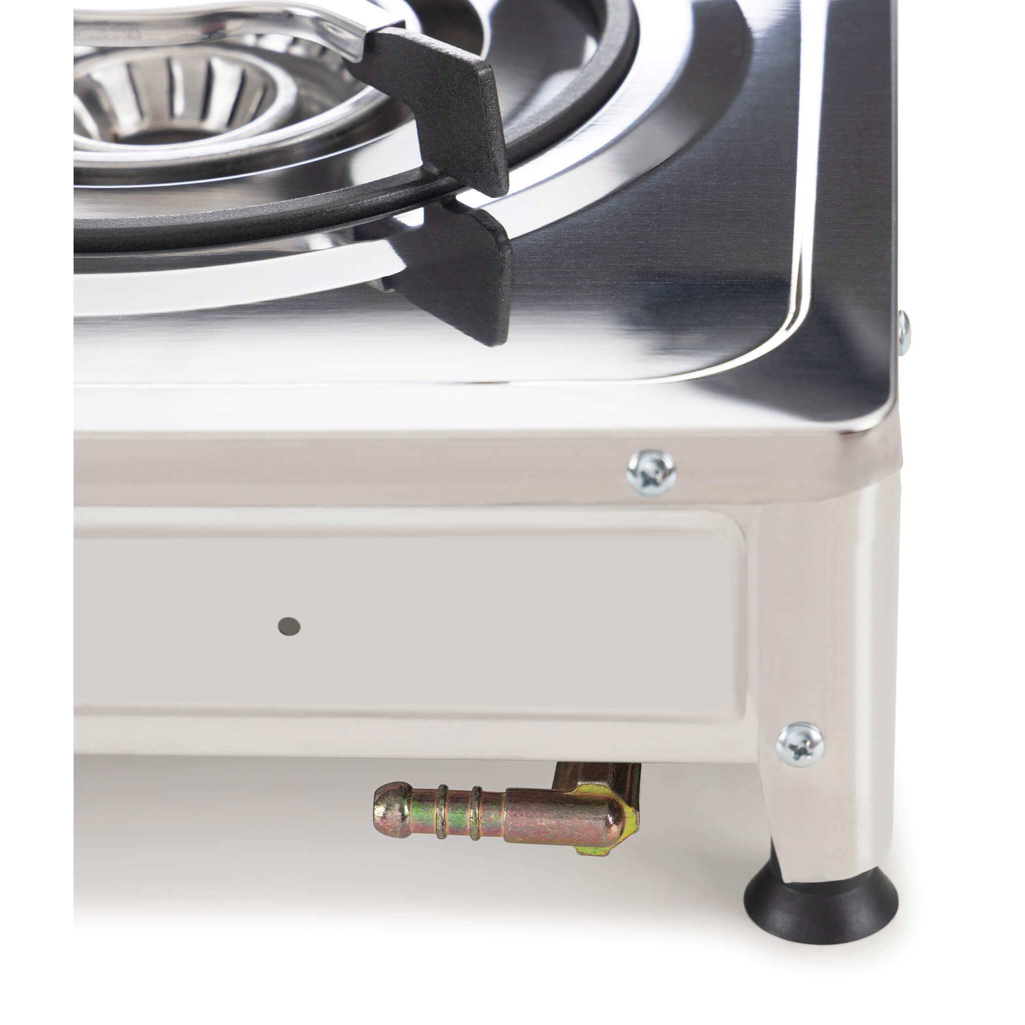 Close-up of a portable gas stove outlet
