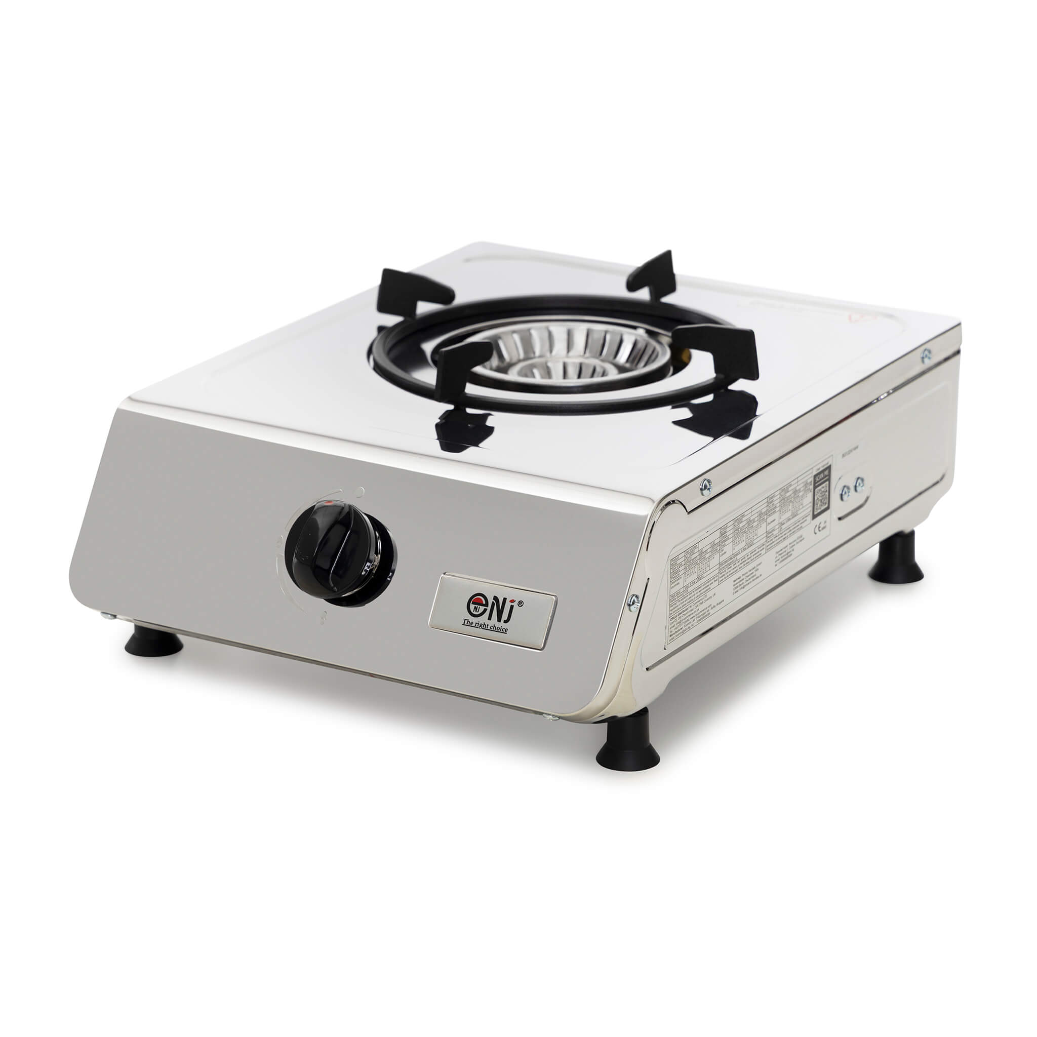 Portable gas stove with a single burner on a white background