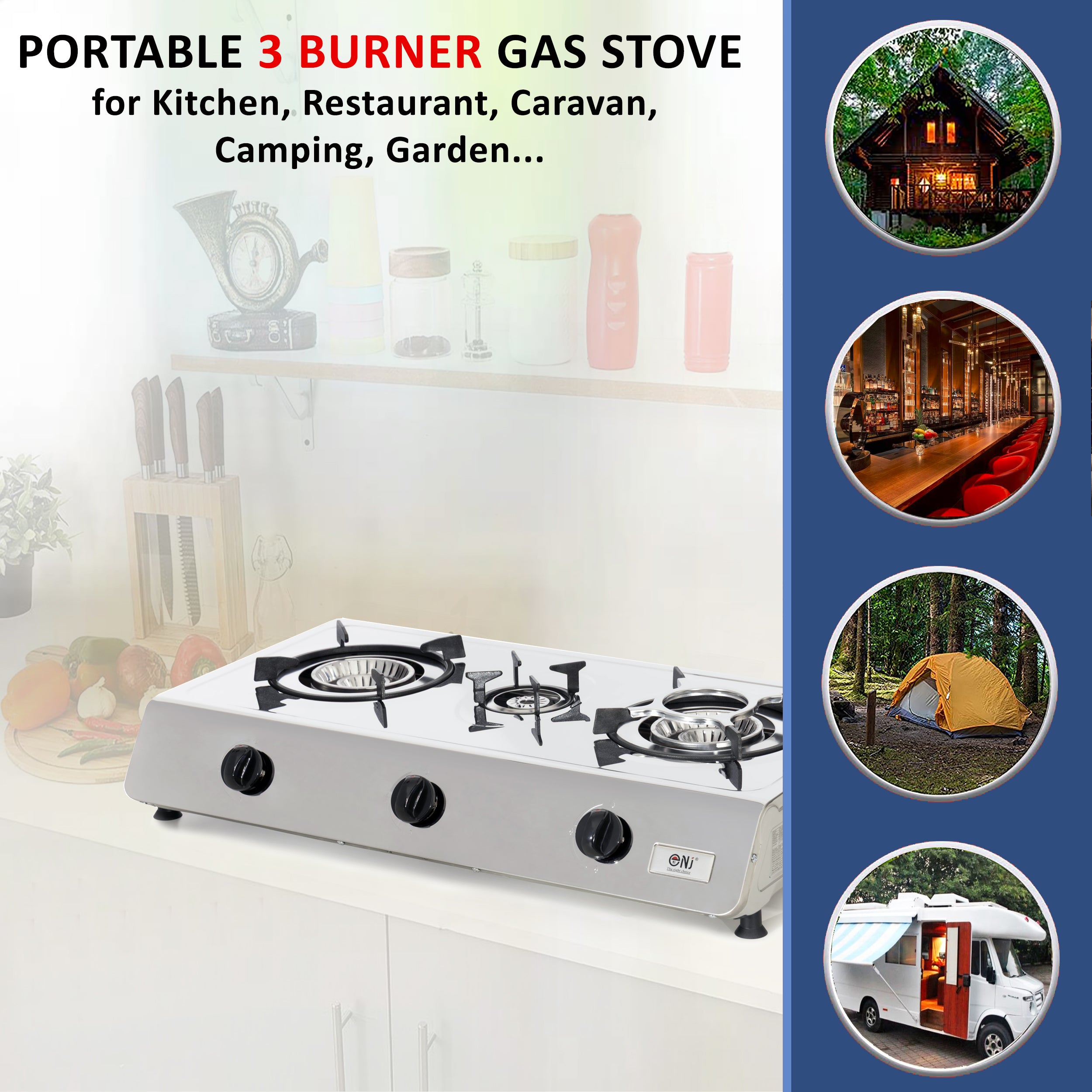 NJ-300SD Gas Stove 3 Burner 70cm