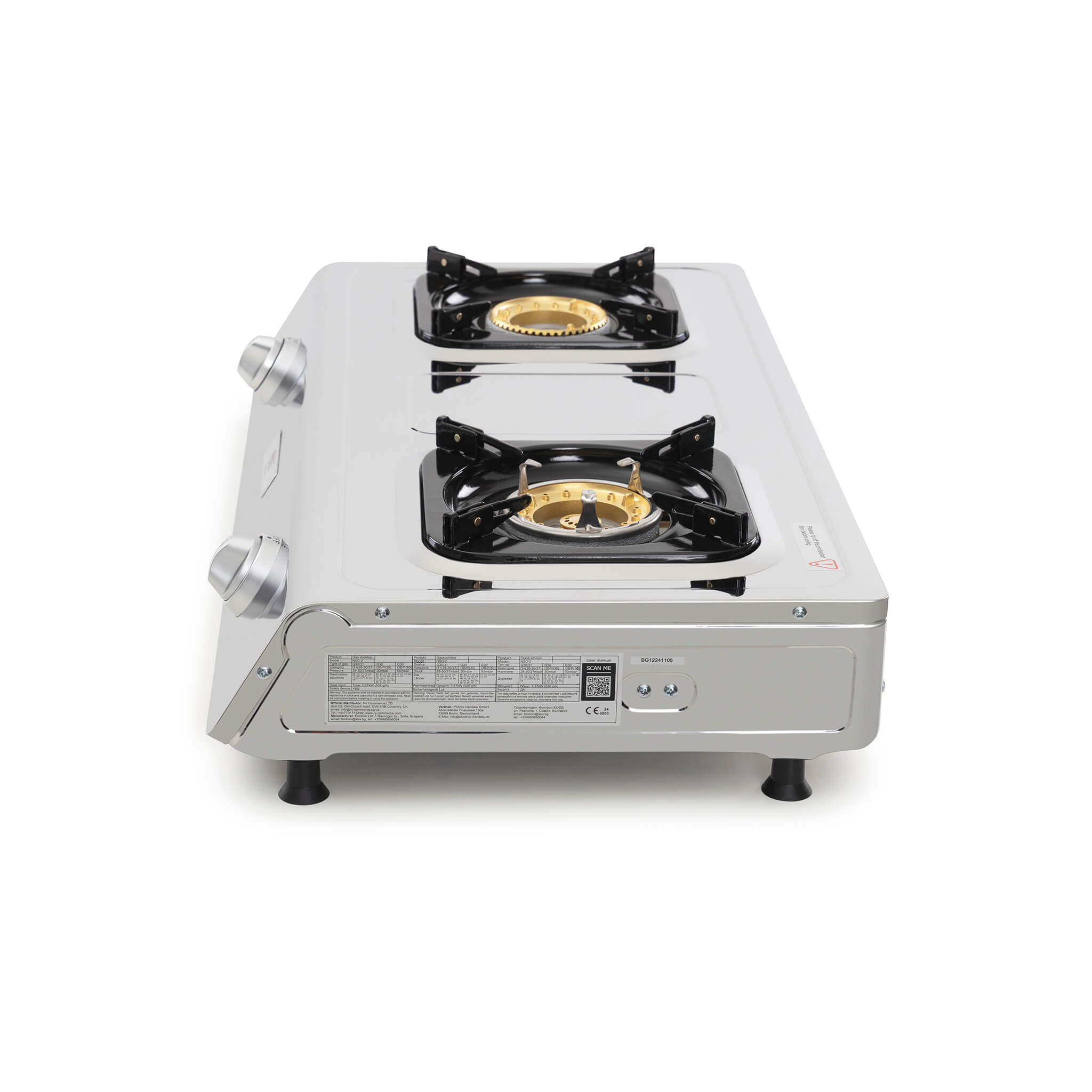 Portable gas stove with two burners CE mark