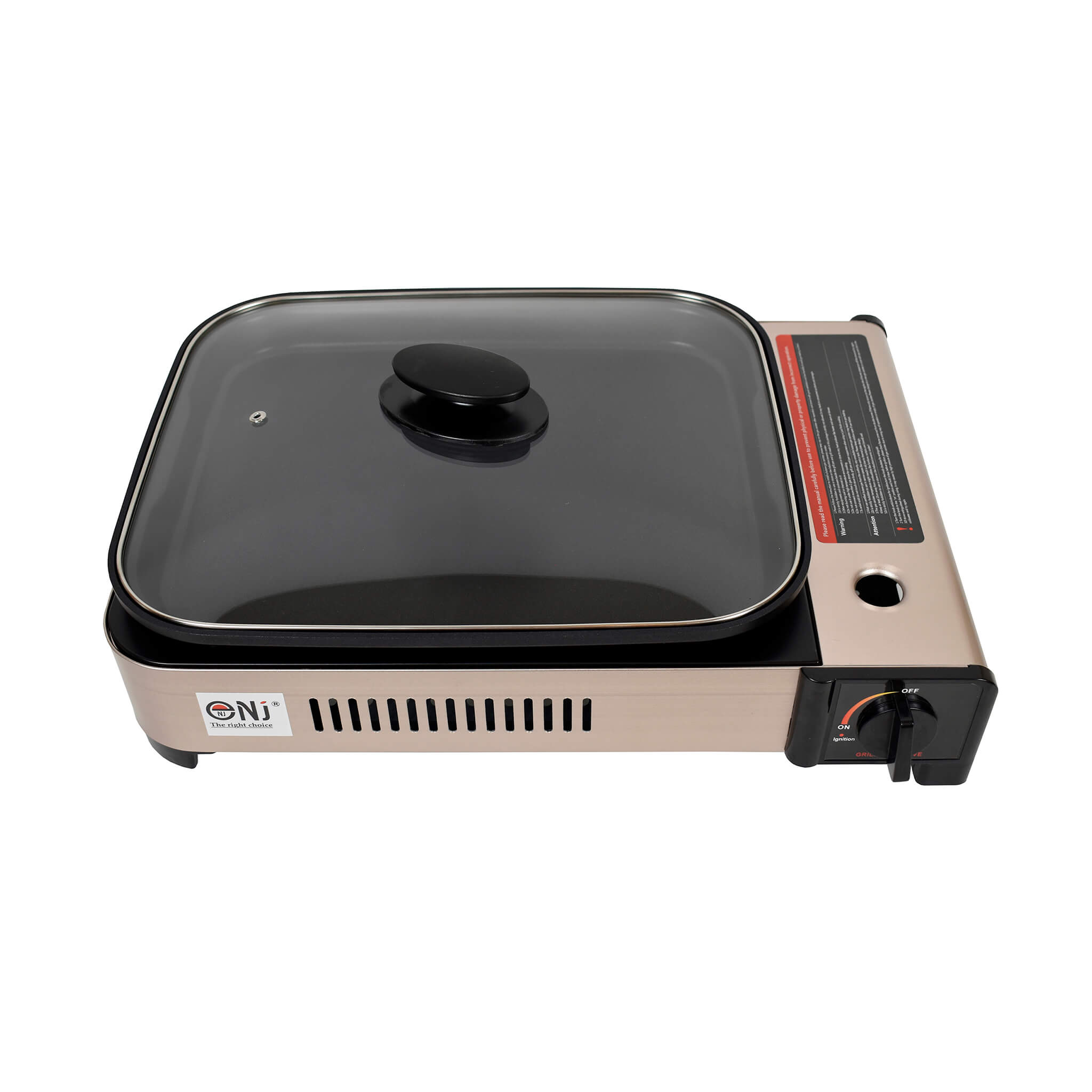 Portable butane gas grill with glass lid