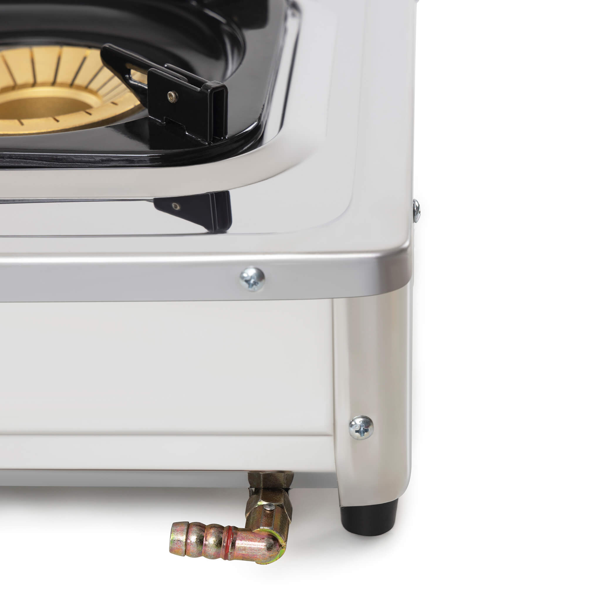 Close-up of a camping stove gas outlet