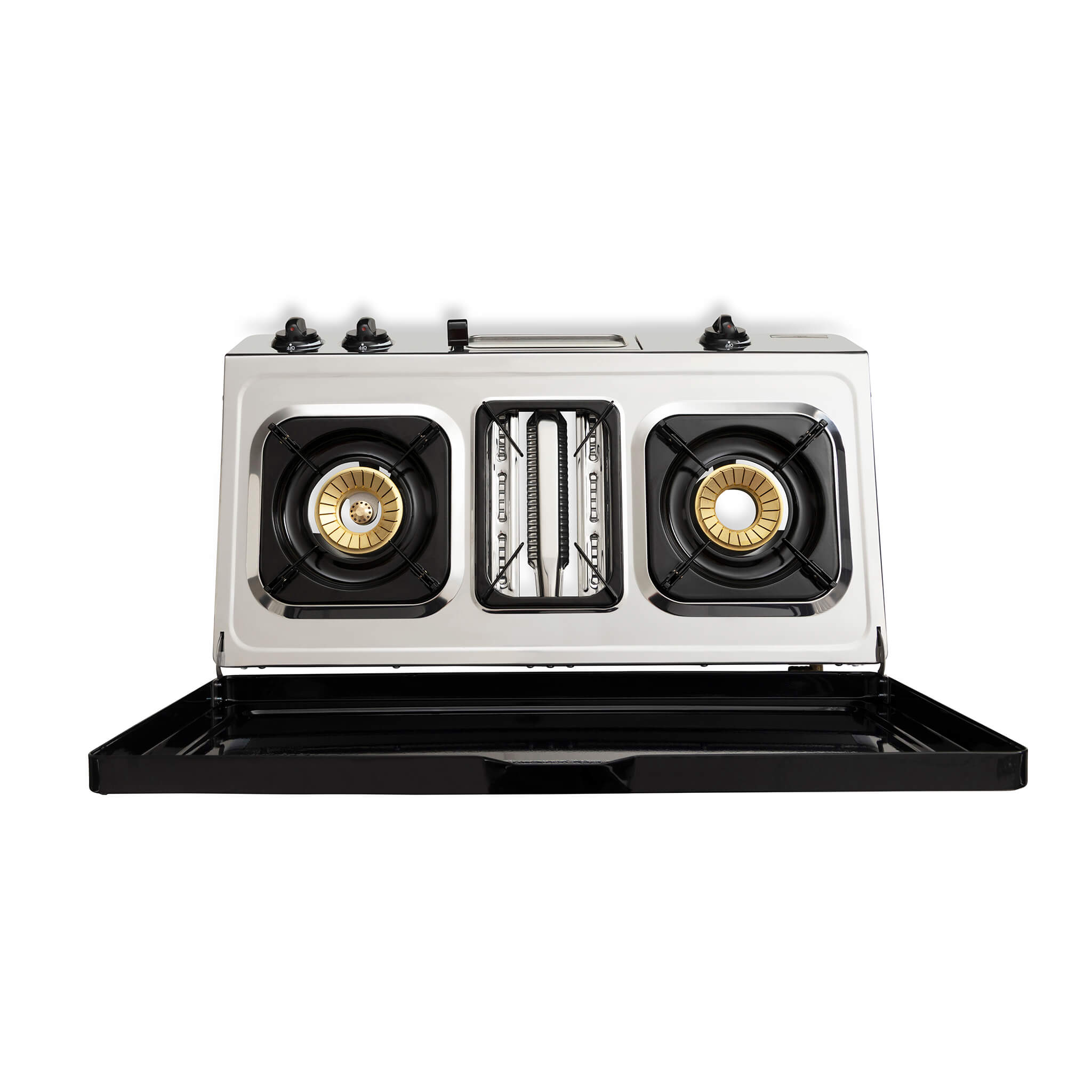 Stove top with two burners on a white background