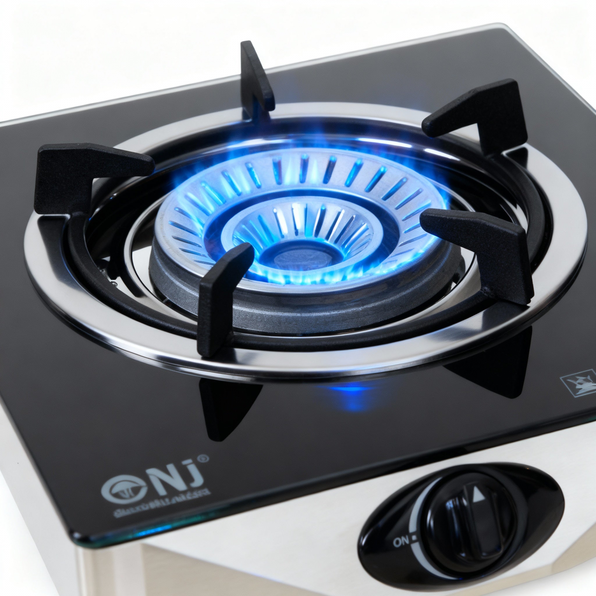 Gas stove with blue flame on a white background