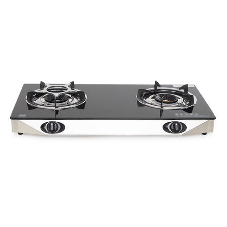 two burners camping gas stove black glass
