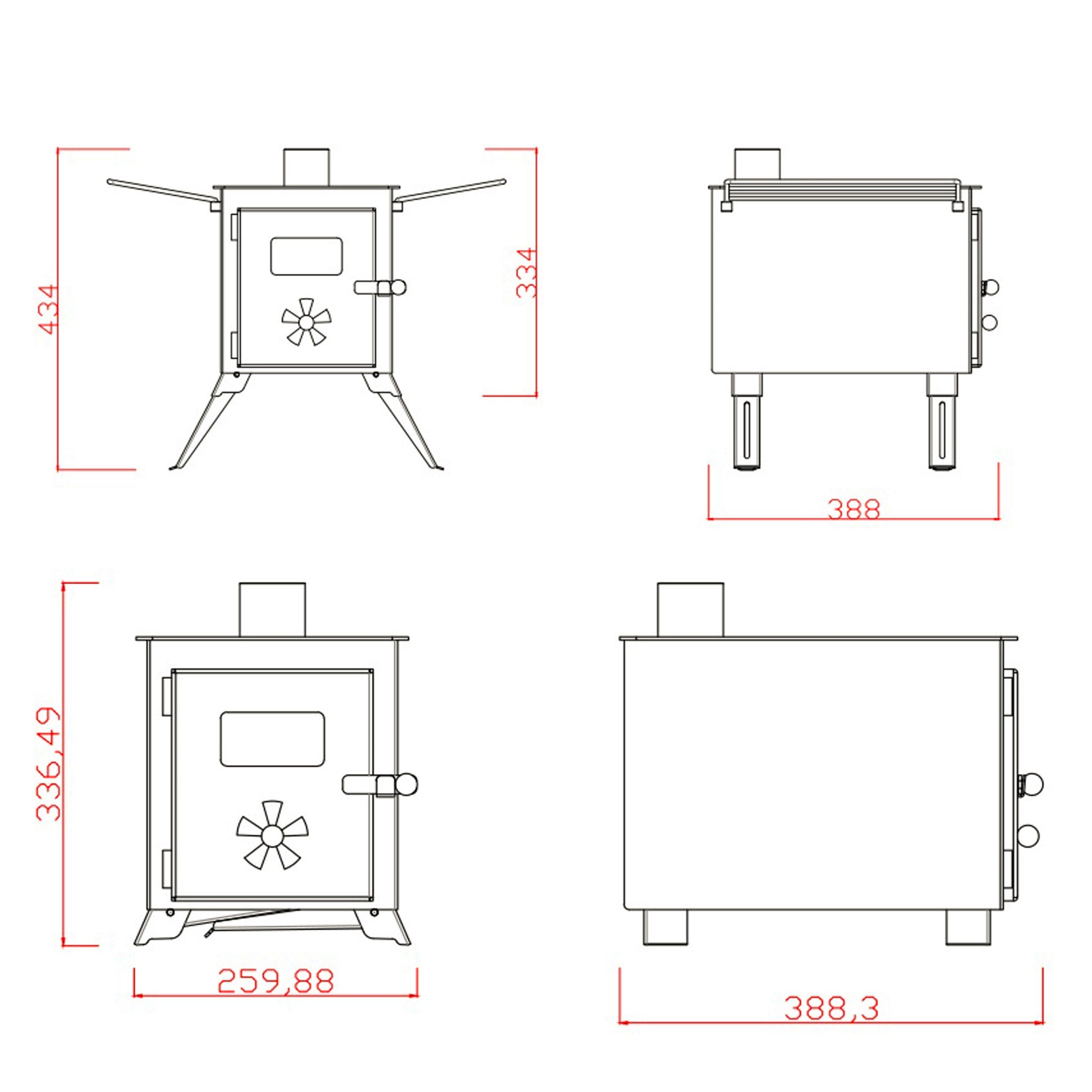 Portable wood stove heater with dimensions