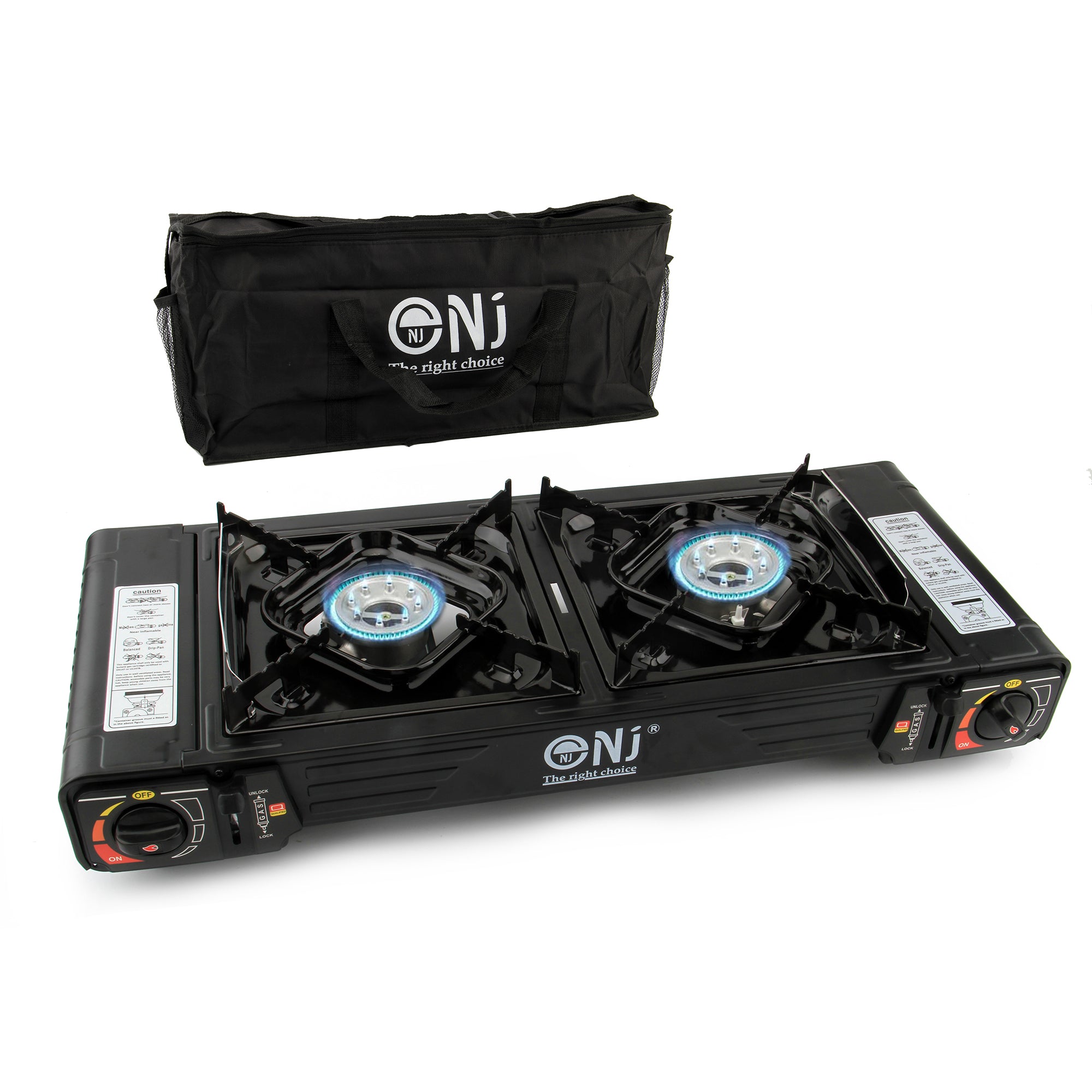 Portable 2 Burner Camping Gas Stove Butane BBQ Outdoor Cooker Carry Bag