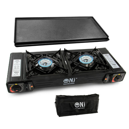 Portable 2 Burner Camping Gas Stove Butane BBQ Outdoor Cooker Carry Bag and Grill