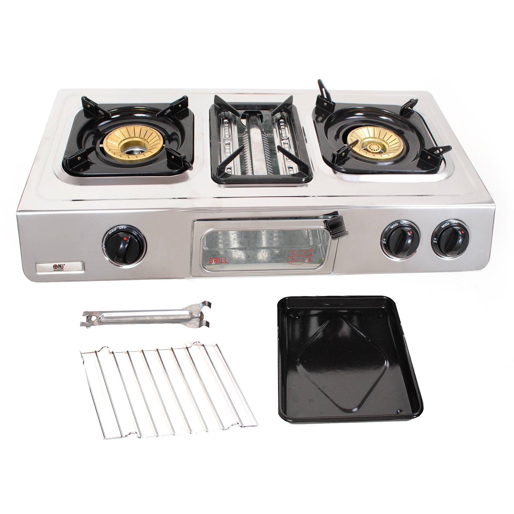 NJ GC-87 Gas Stove 3 Burners with Grill Rack and Tray