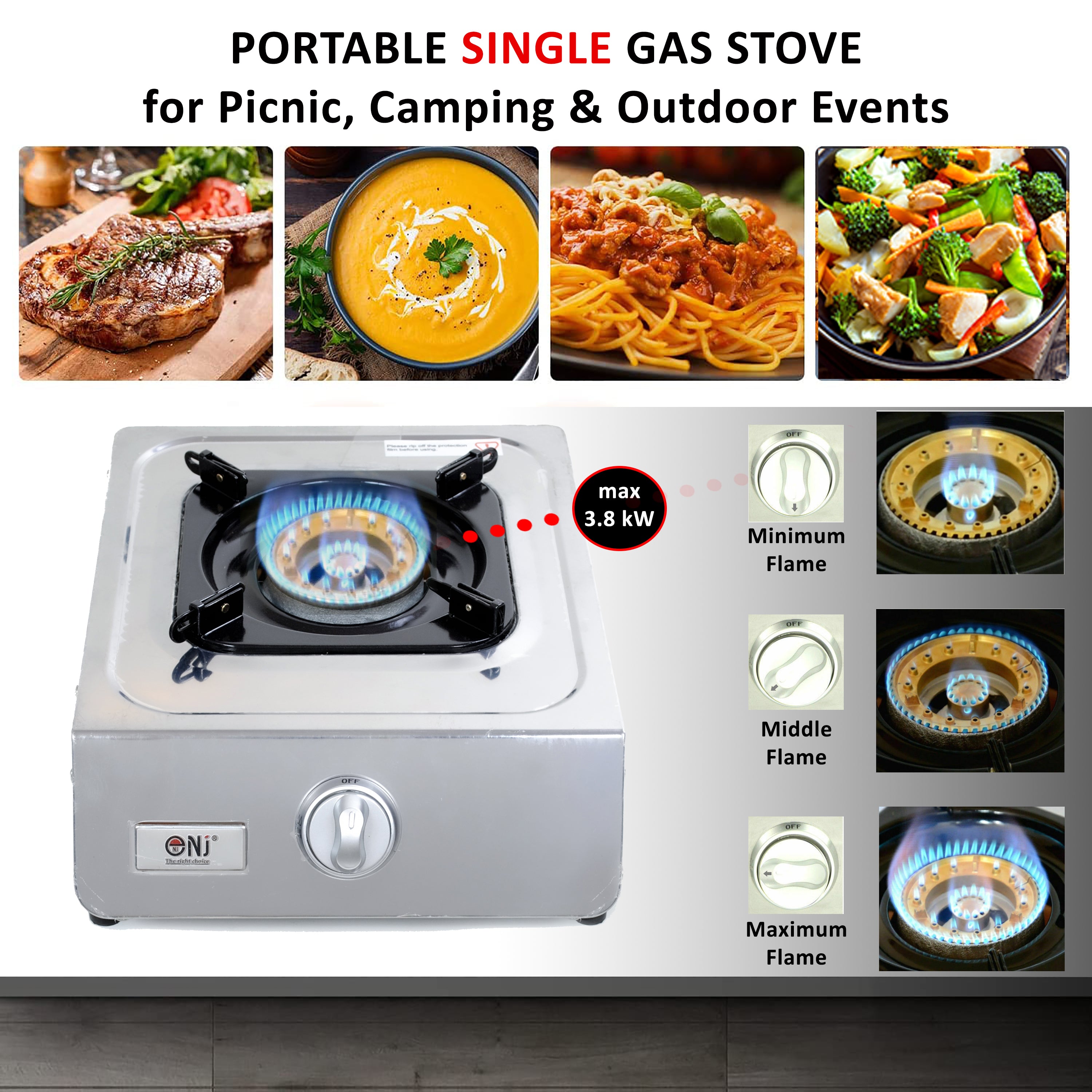 NJ NGB-100 Portable Camping Gas Stove 1 burner Stainless Steel Cooker