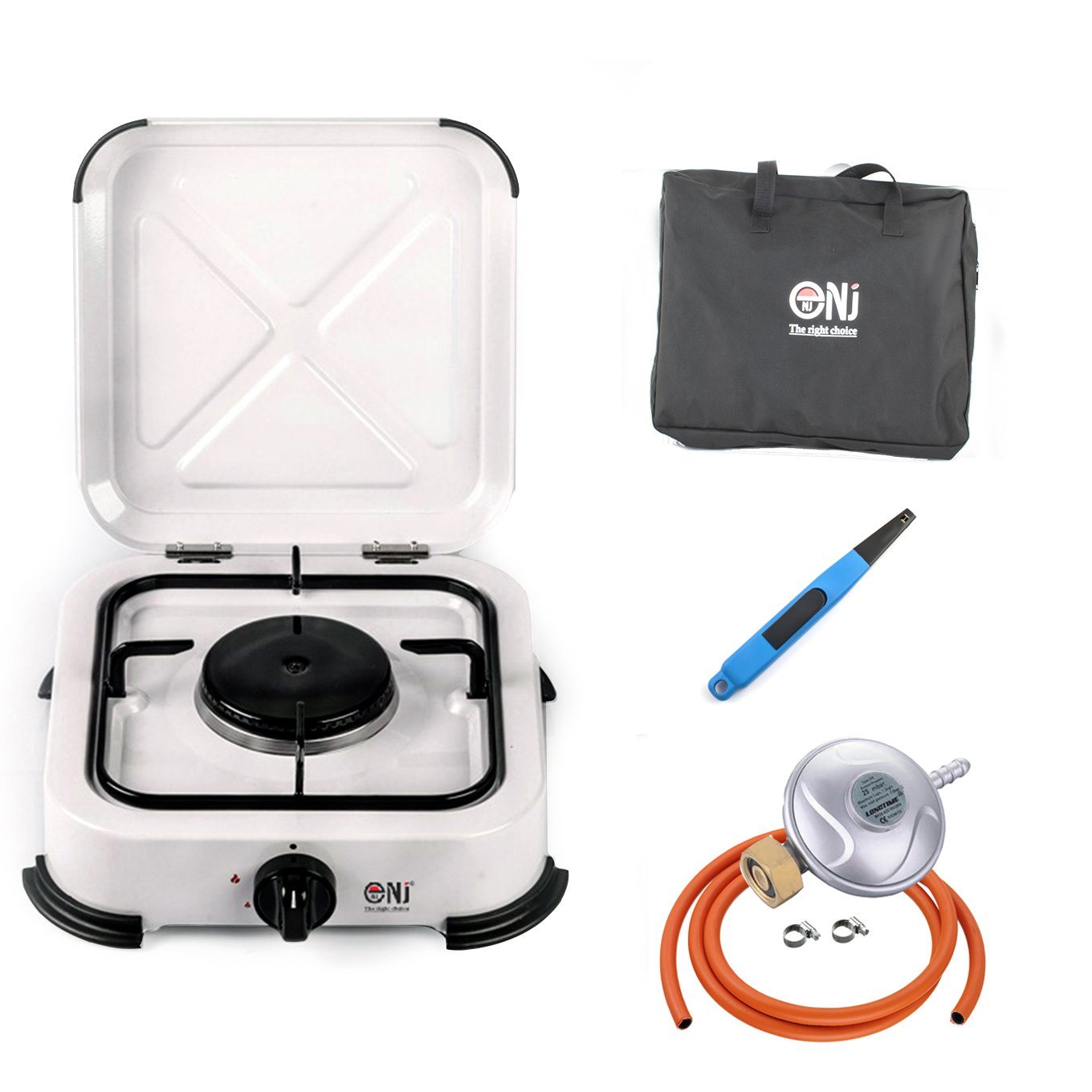 NJ-01 Portable 1 Burner Gas Stove with piezo lighter, carry bag and butane regulator set