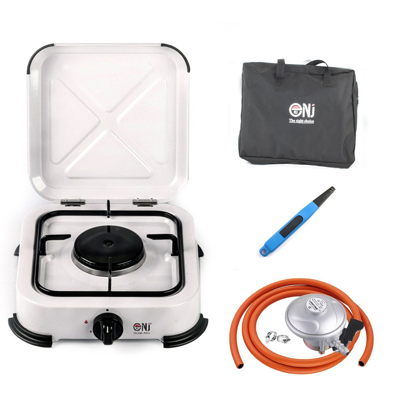 NJ-01 Portable 1 Burner Gas Stove with piezo lighter, carry bag and butane regulator set
