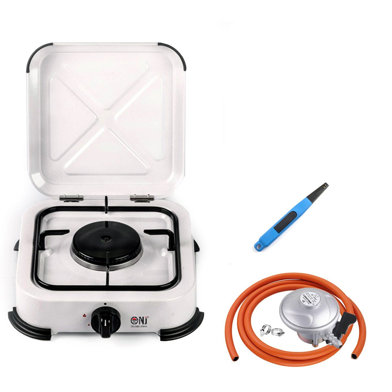 NJ-01 Portable 1 Burner Gas Stove with piezo lighter and butane regulator set