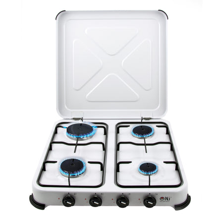 NJ-04 Camping Gas Stove 4 Burner Enamel Lid Outdoor