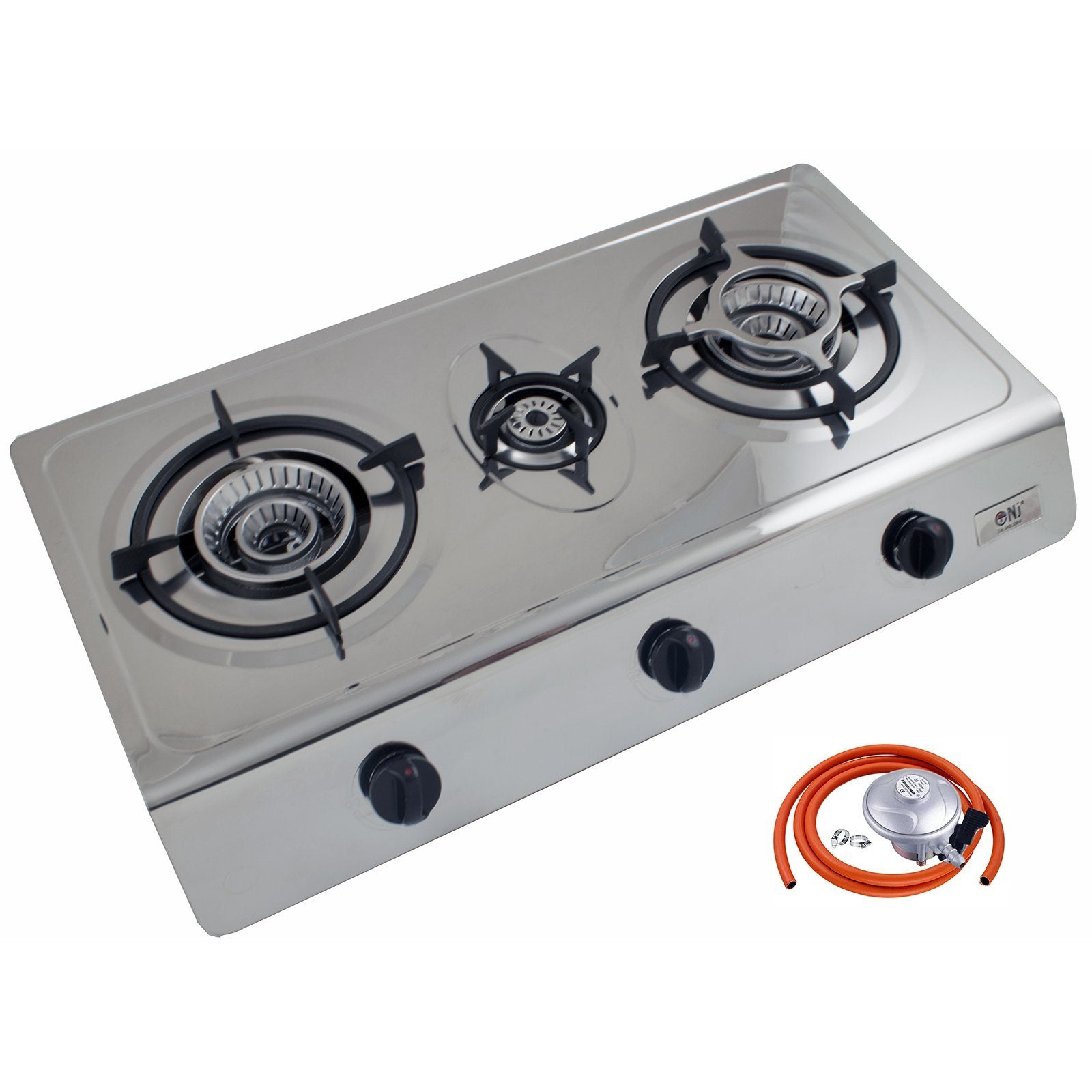 NJ-300SD Gas Stove 3 Burners Portable Stainless Steel with Butane Regulator Set
