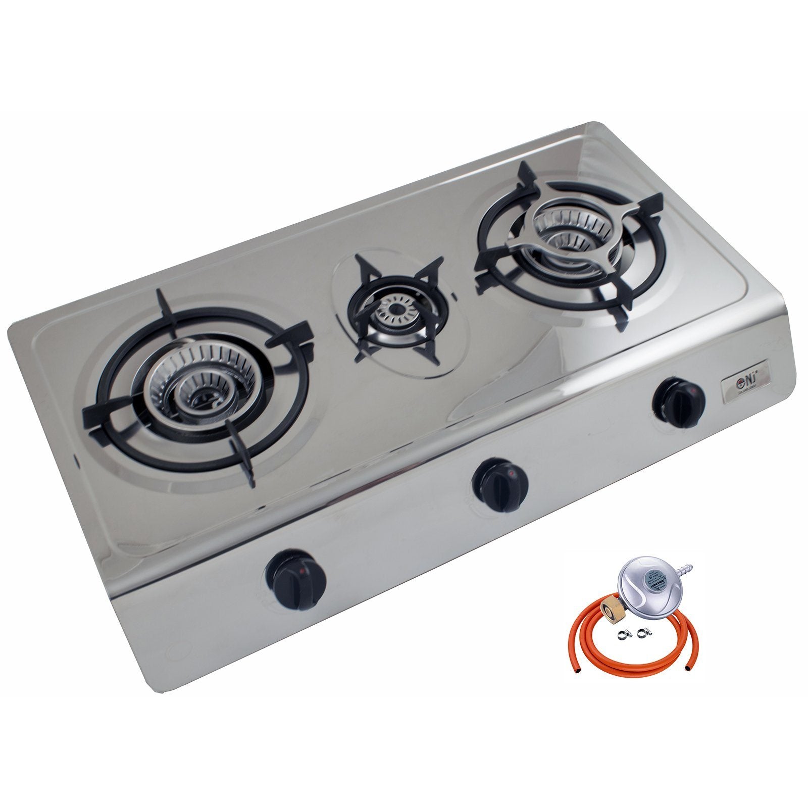 NJ-300SD Indoor Gas Stove 3 Burners Portable Stainless Steel with Butane Regulator Set