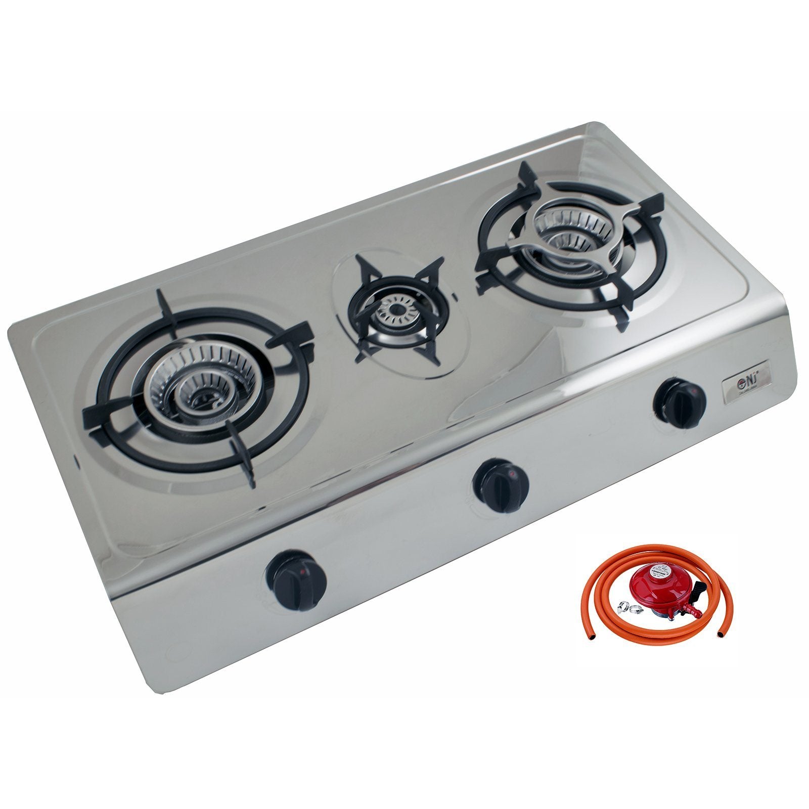NJ-300SD Gas Stove 3 Burners Portable Stainless Steel with Propane Regulator Set