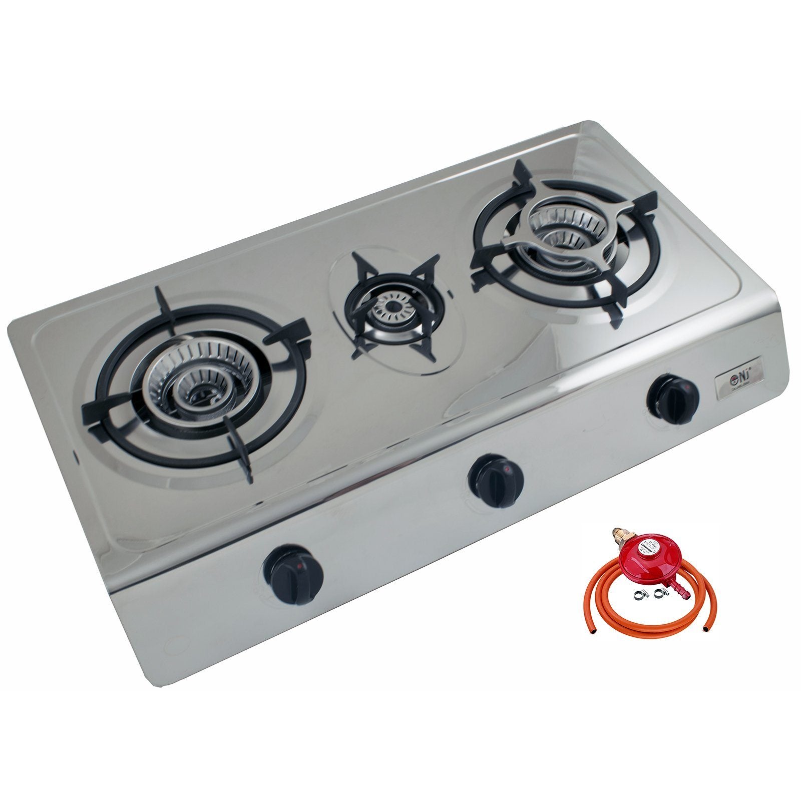 NJ-300SD Gas Stove 3 Burners Portable Stainless Steel with Propane Regulator Set