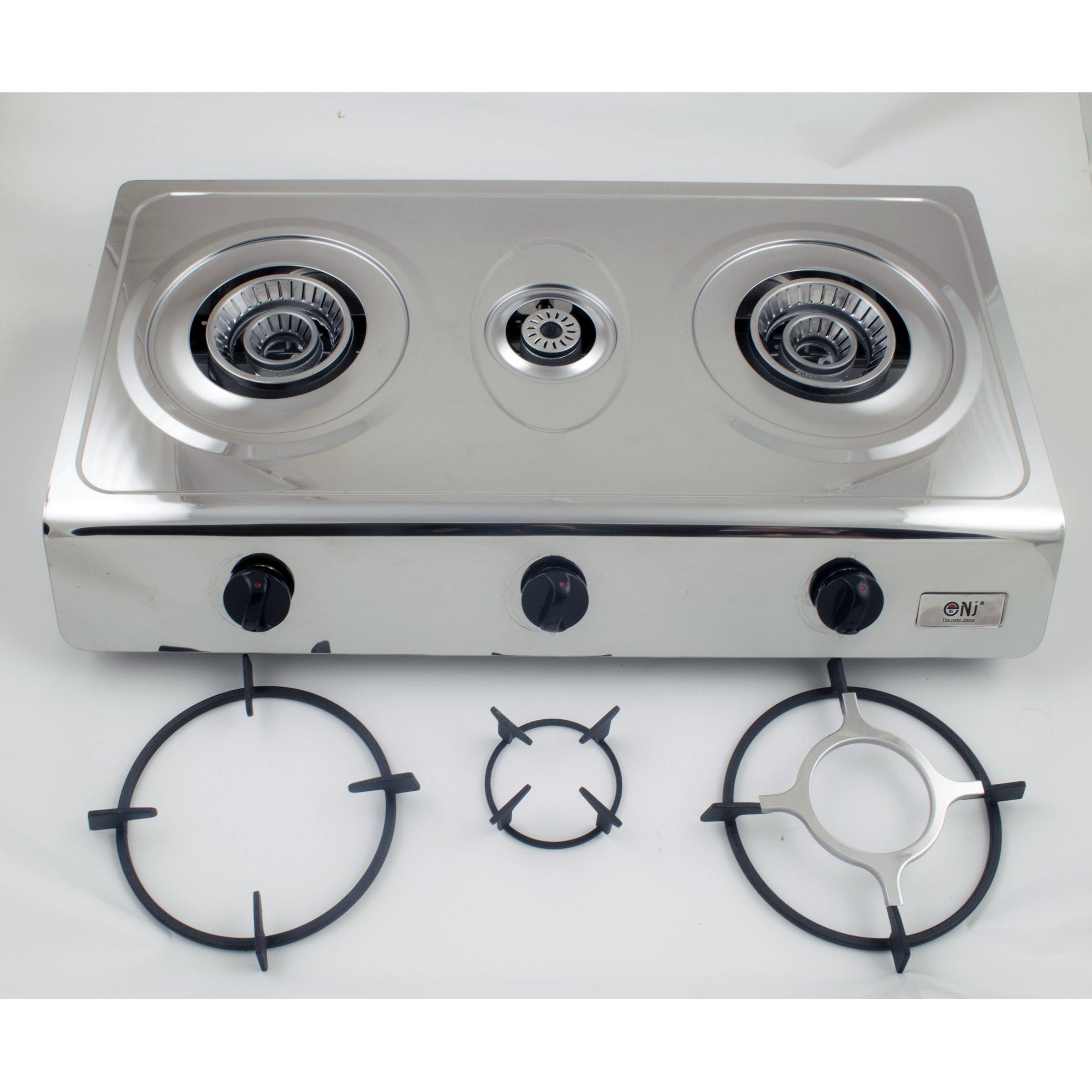 NJ-300SD Gas Stove 3 Burners with Removable Cast Iron Pan Support