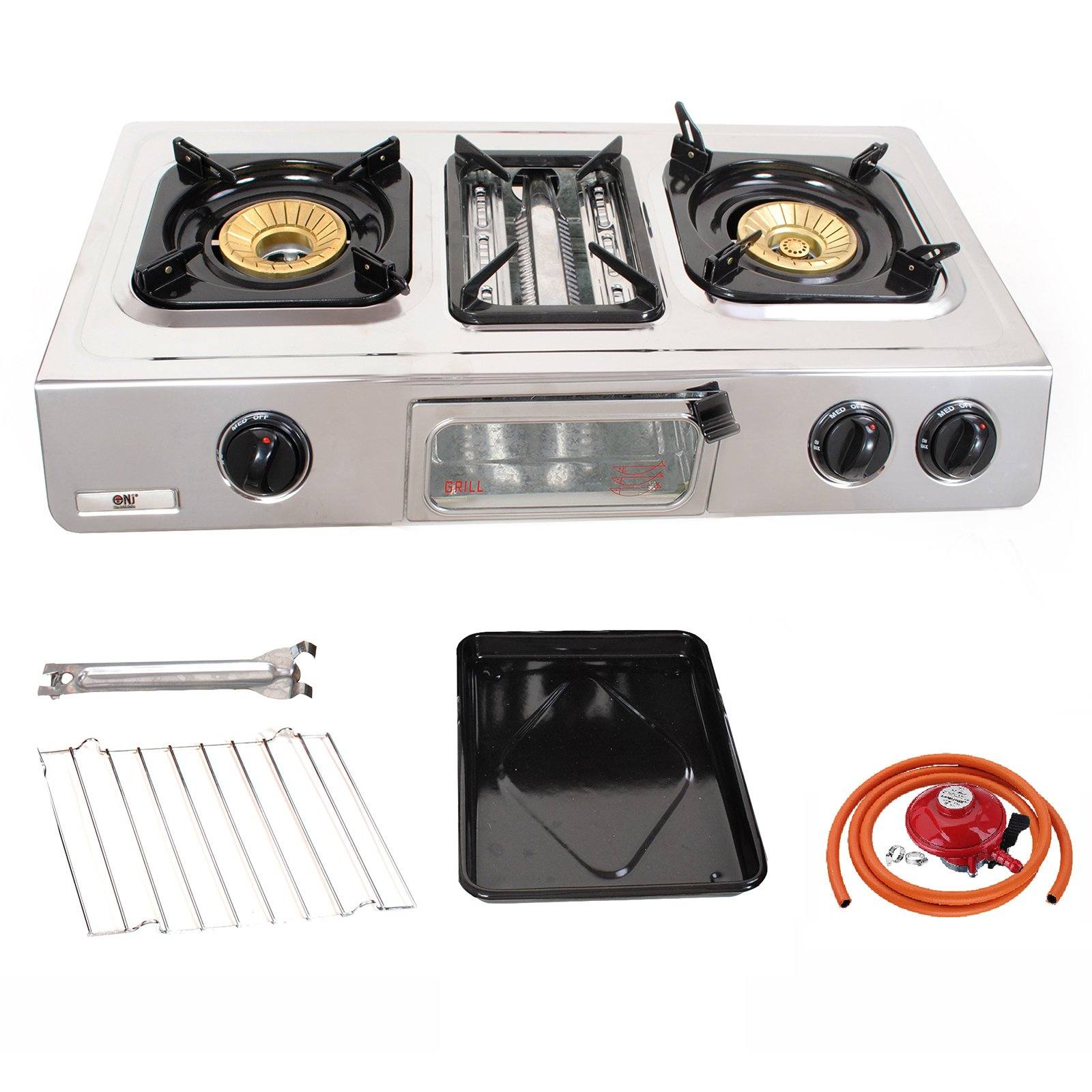 NJ GC-87 Portable Gas Stove 3 Burners LPG 9.7 kW with Propane  Regulator Clip-on