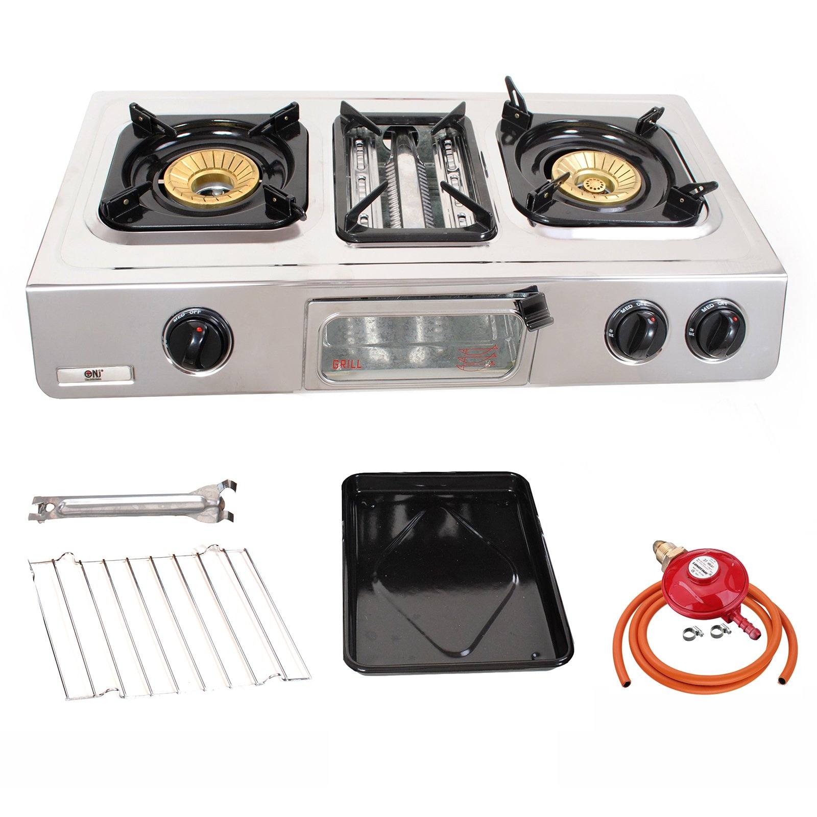 NJ GC-87 Camping Stainless Steel Gas Stove Burners with Grill Oven