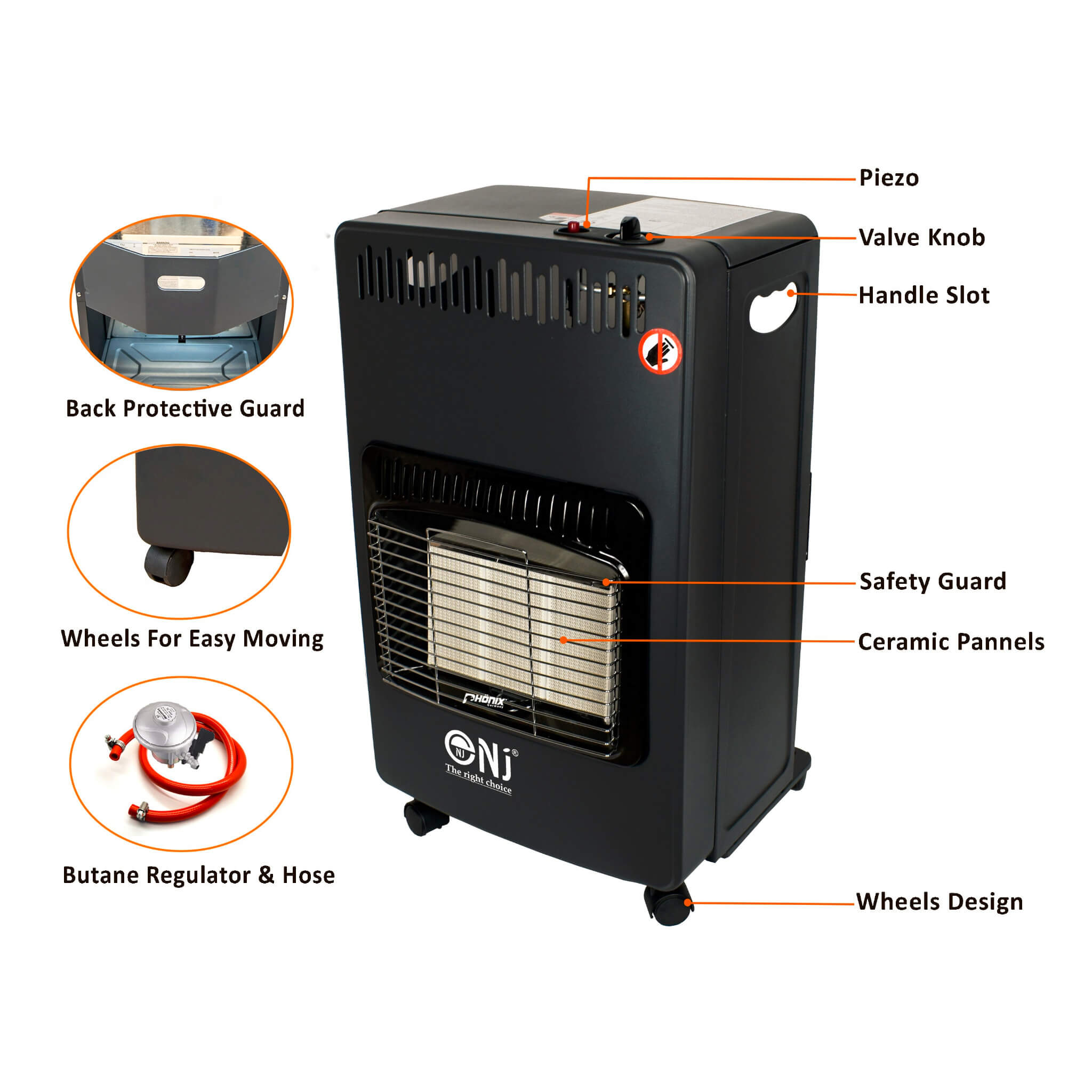 Black portable heater with key features